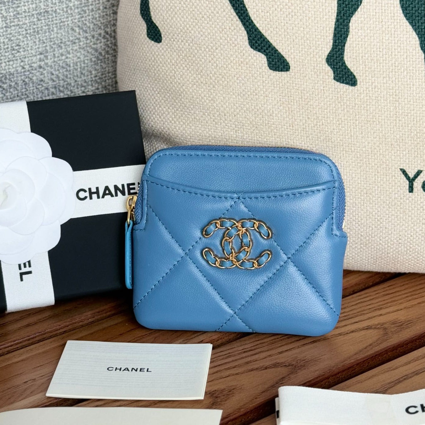 cc 19 zipped coin purse 11cm blue lambskin gold hardware mysite