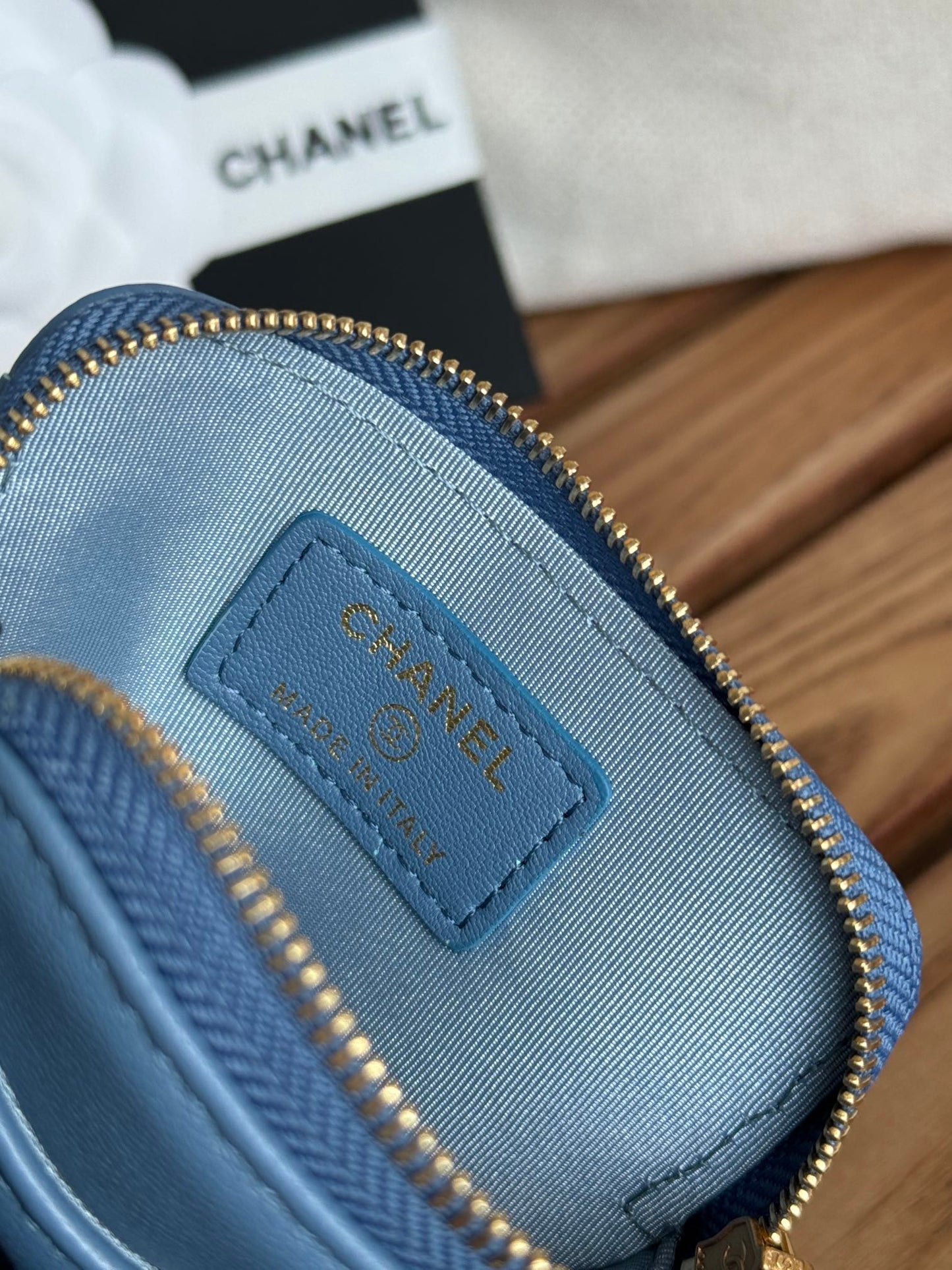 cc 19 zipped coin purse 11cm blue lambskin gold hardware mysite