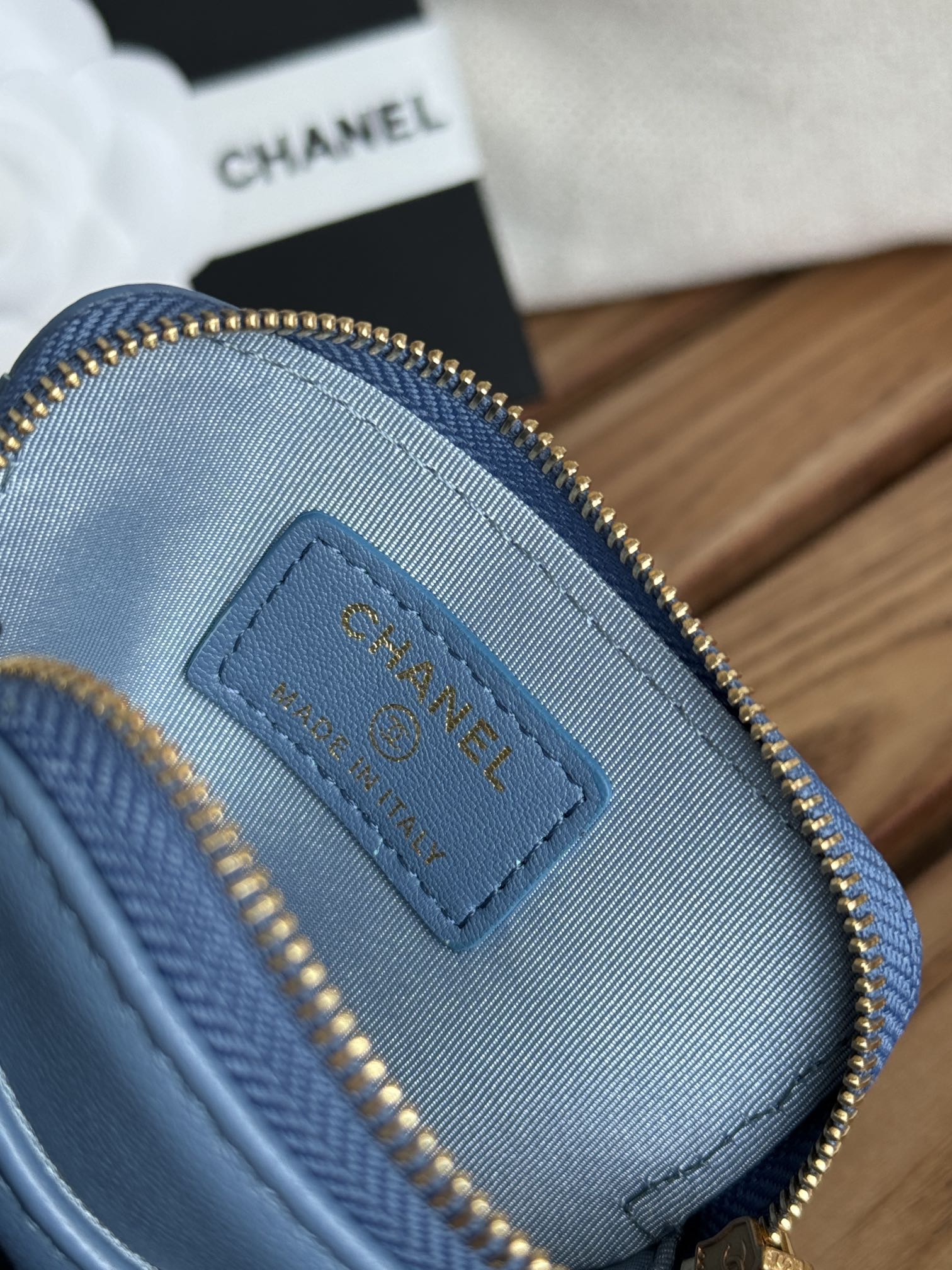 cc 19 zipped coin purse 11cm blue lambskin gold hardware mysite