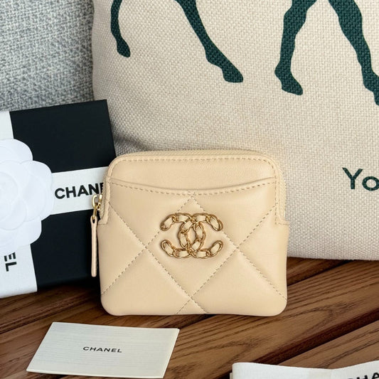 cc 19 zipped coin purse 11cm cream lambskin gold hardware mysite