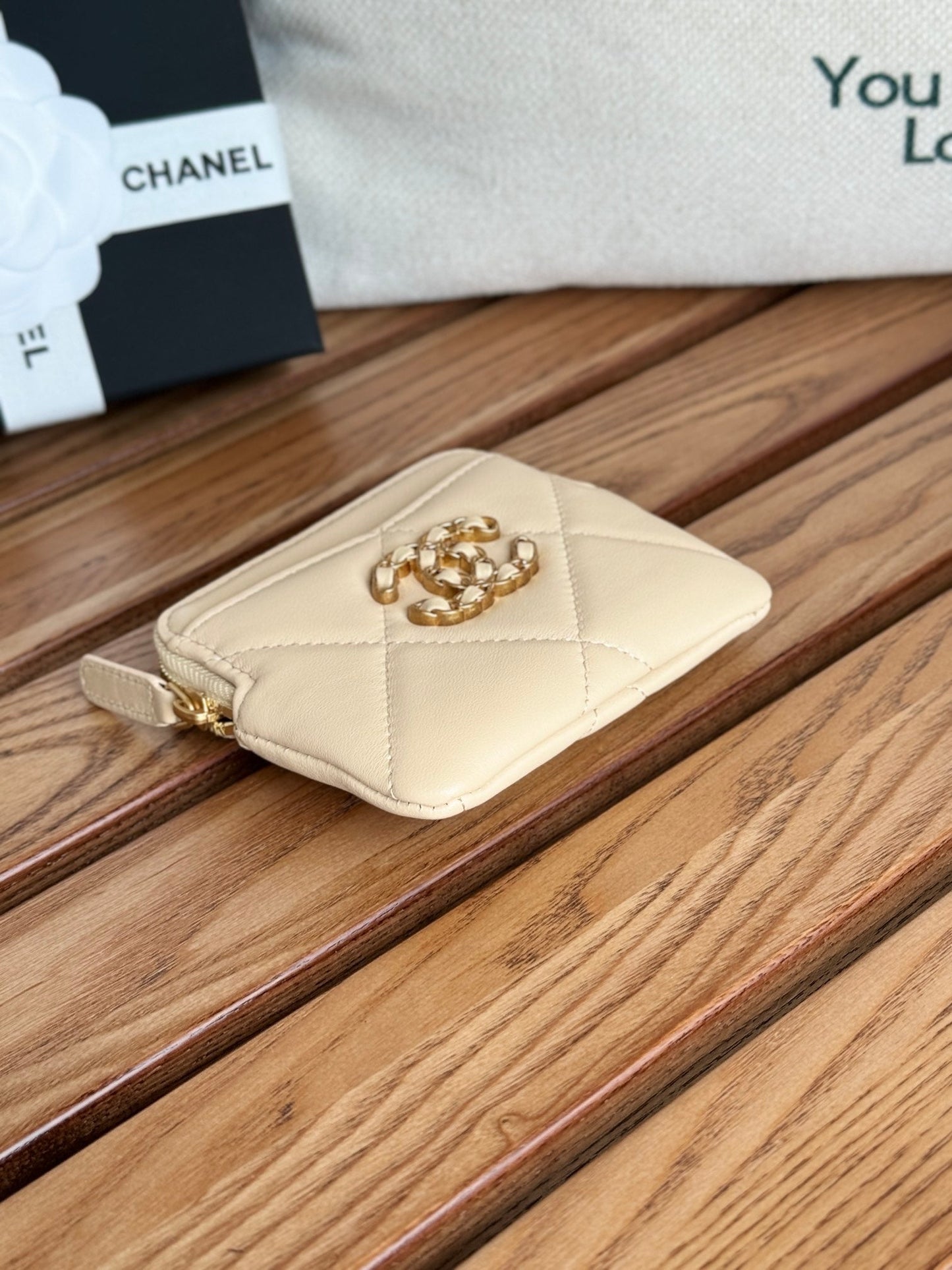 cc 19 zipped coin purse 11cm cream lambskin gold hardware mysite