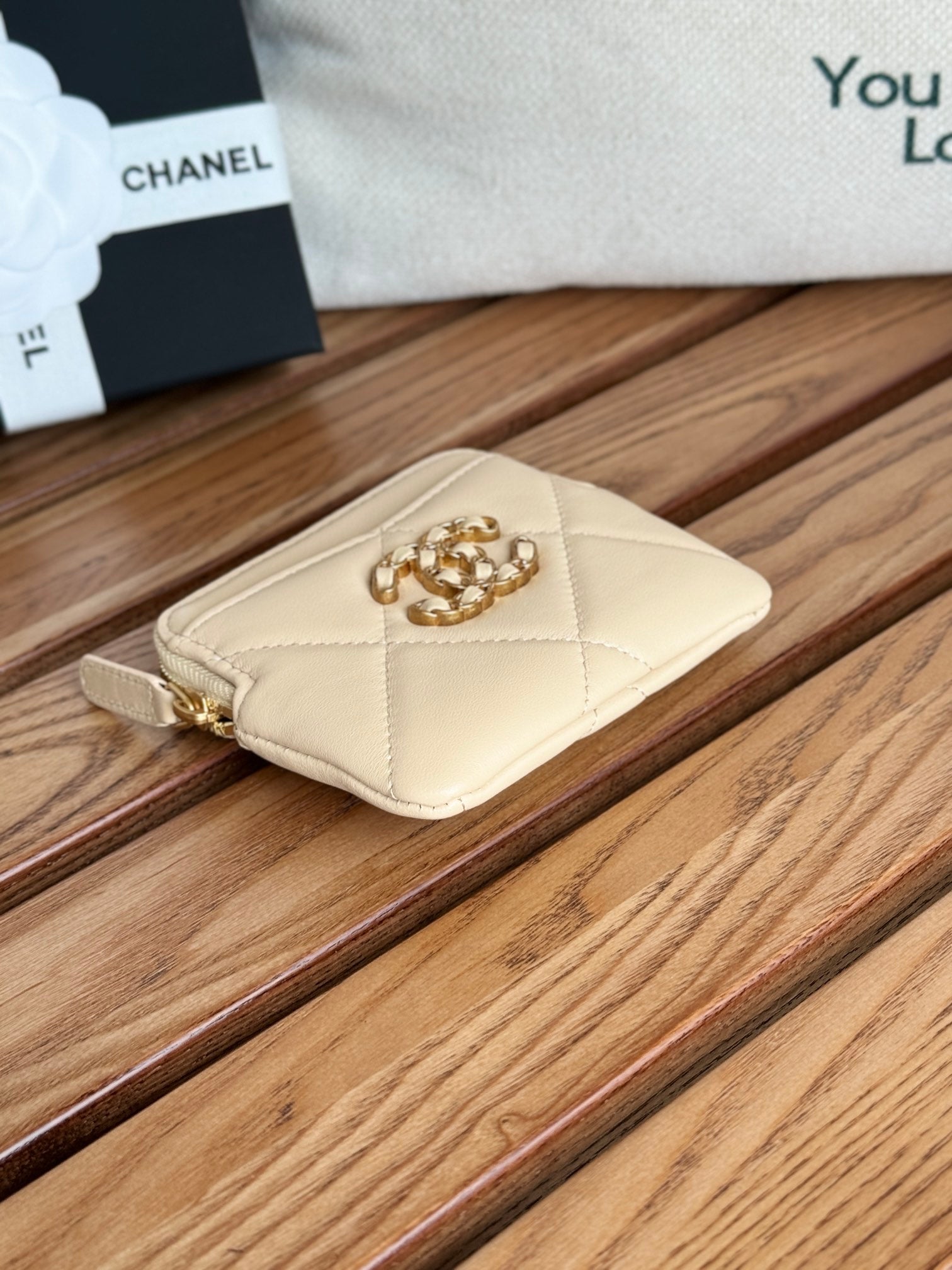 cc 19 zipped coin purse 11cm cream lambskin gold hardware mysite