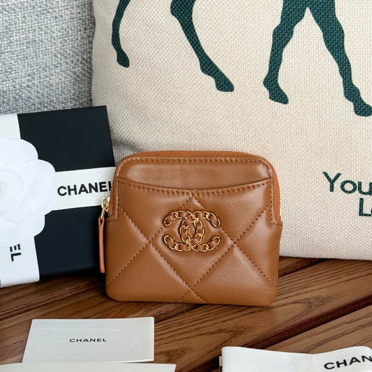 cc 19 zipped coin purse 11cm brown lambskin gold hardware mysite