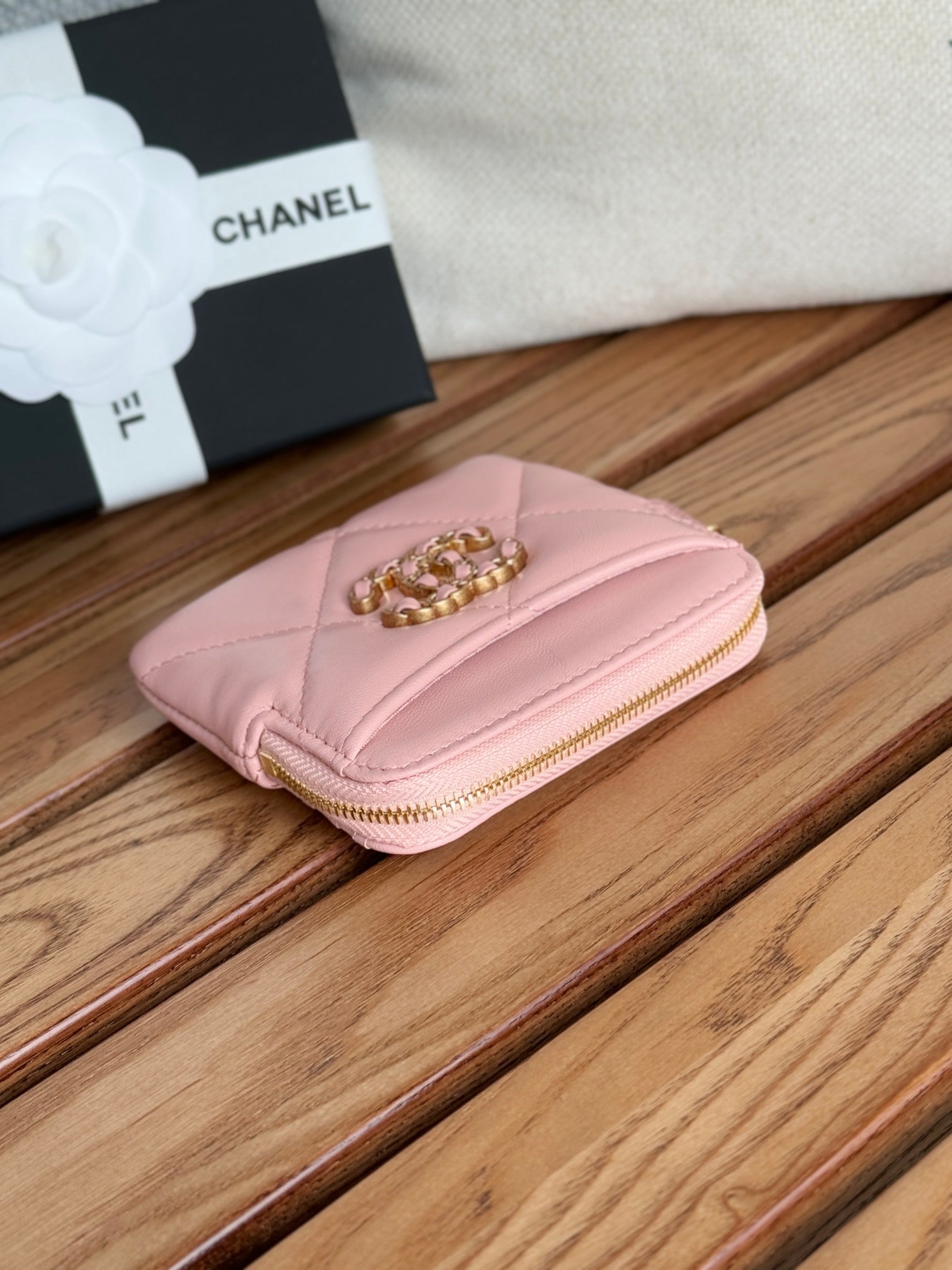cc 19 zipped coin purse 11cm pink lambskin gold hardware mysite