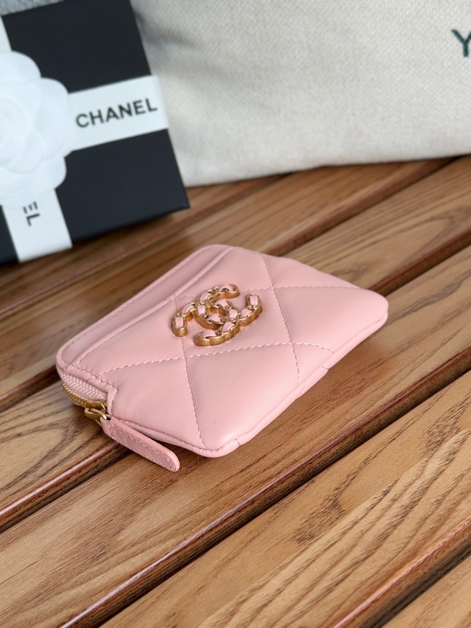 cc 19 zipped coin purse 11cm pink lambskin gold hardware mysite