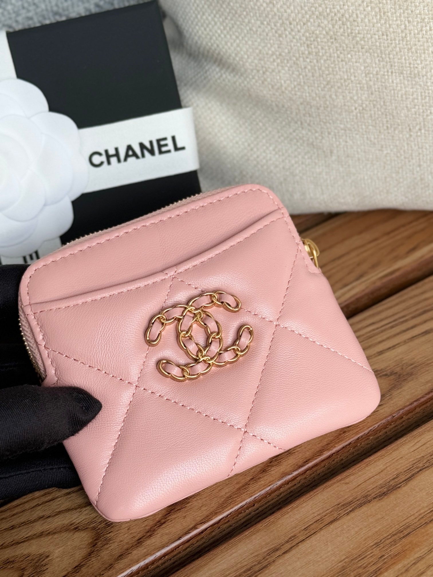 cc 19 zipped coin purse 11cm pink lambskin gold hardware mysite