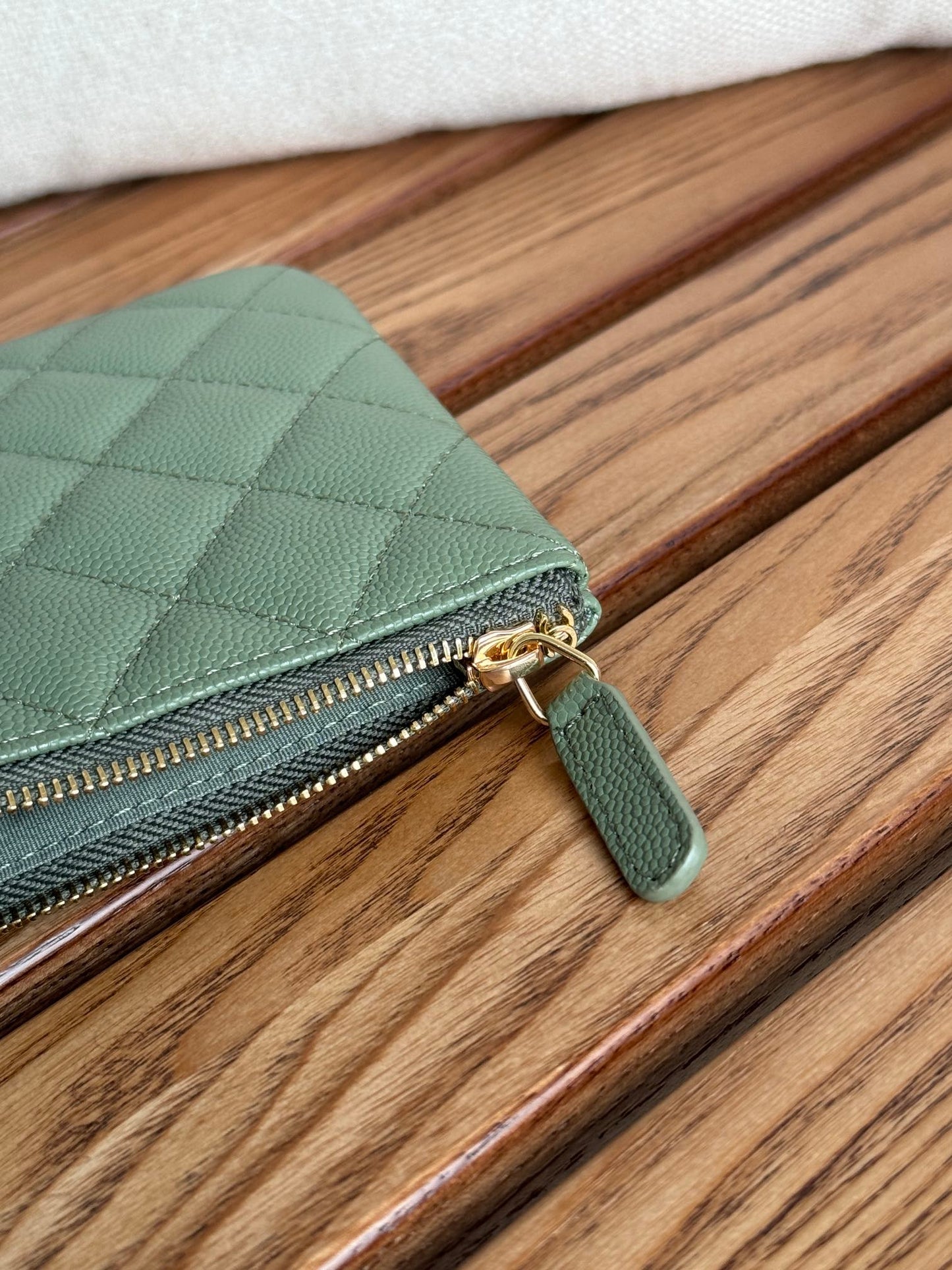 cc zipped wallet 20cm green quilted caviar gold hardware mysite