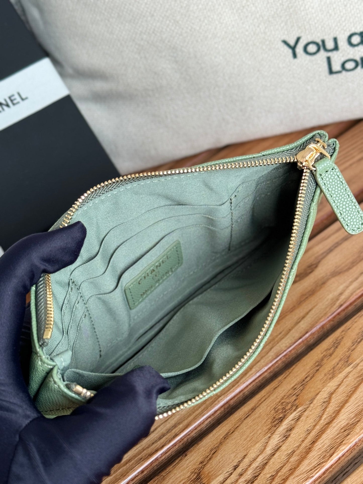 cc zipped wallet 20cm green quilted caviar gold hardware mysite