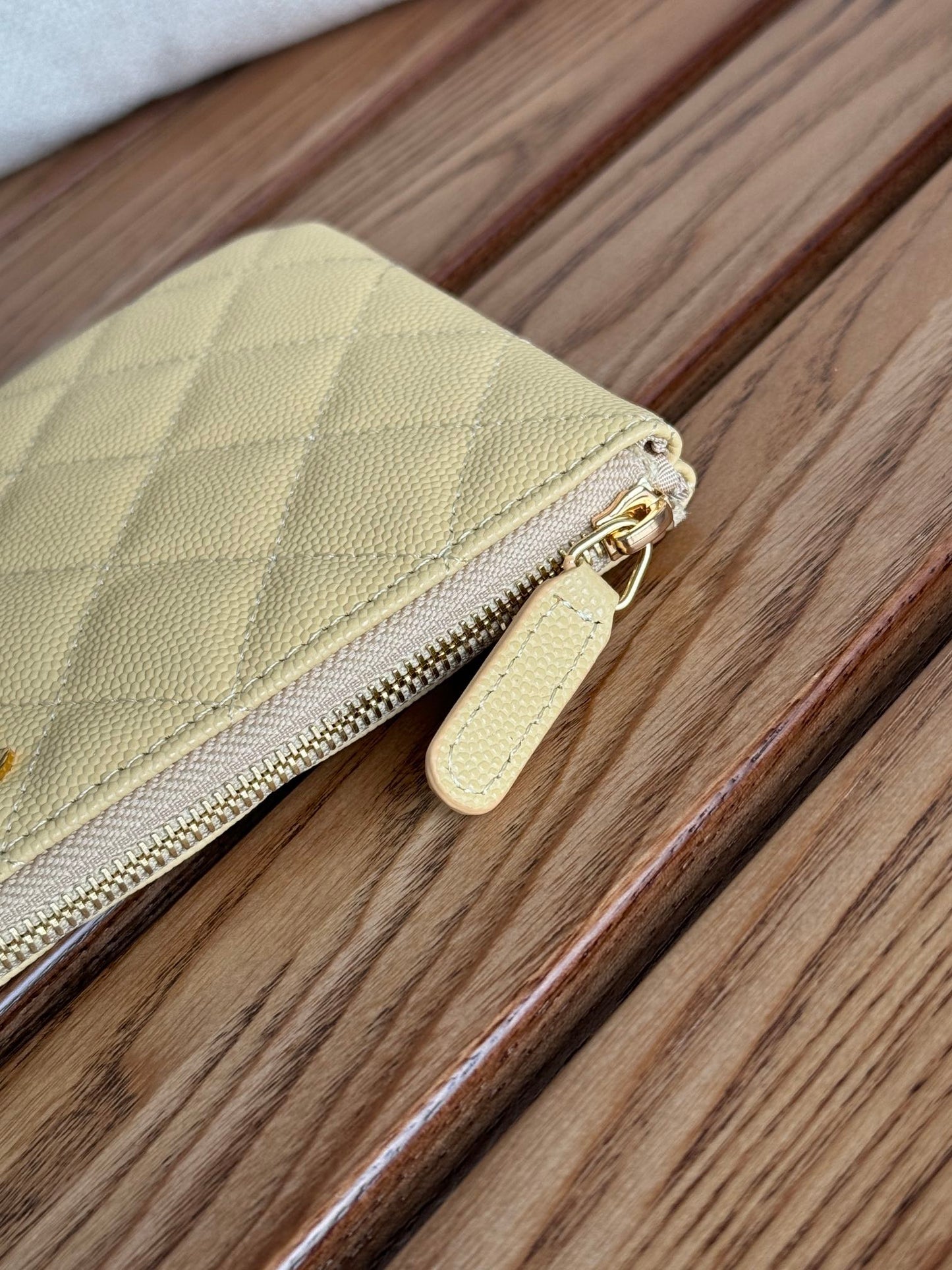 cc zipped wallet 20cm light yellow quilted caviar gold hardware mysite