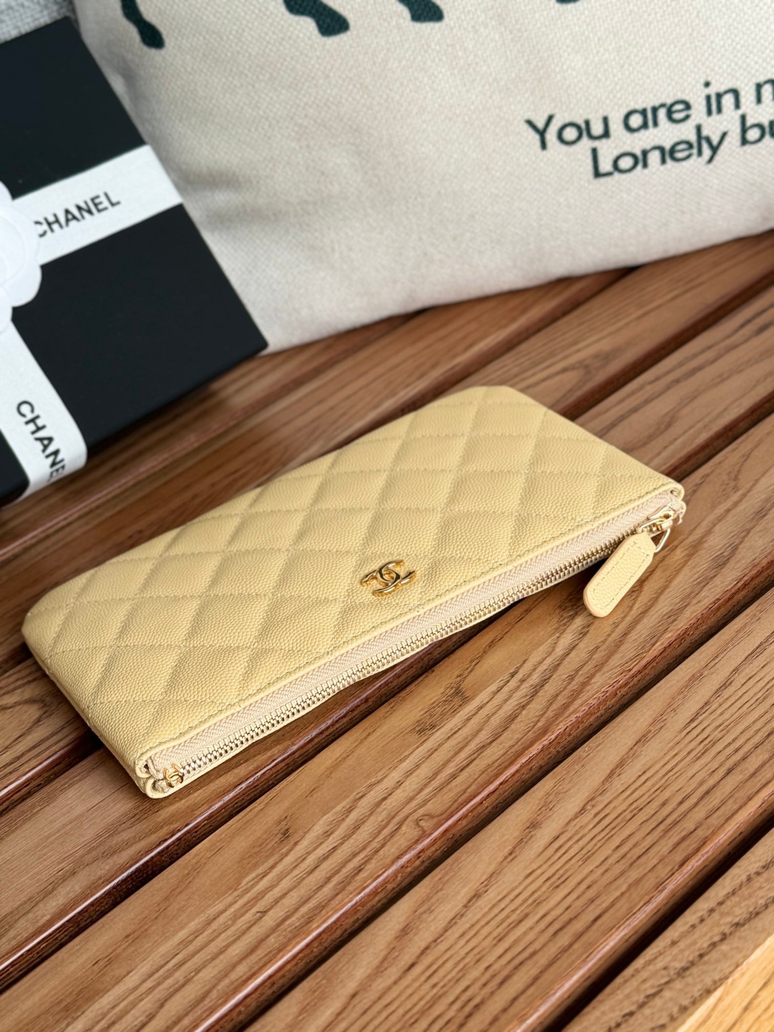 cc zipped wallet 20cm light yellow quilted caviar gold hardware mysite