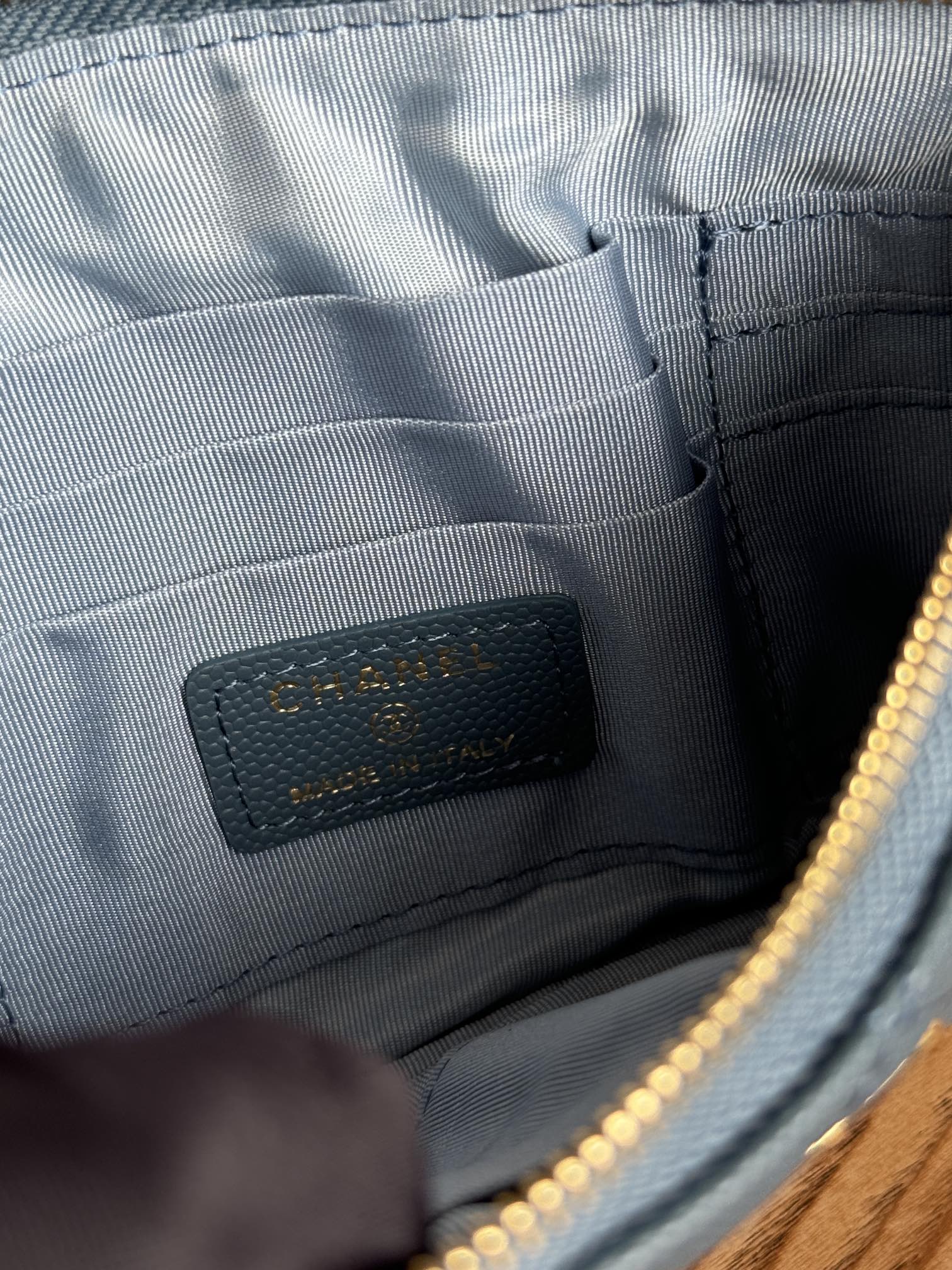 cc zipped wallet 20cm blue quilted caviar gold hardware mysite