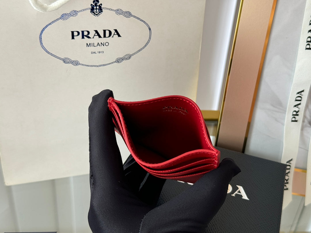 Pra Gold Logo-Stamp Card Holder Red Saffiano Leather mysite