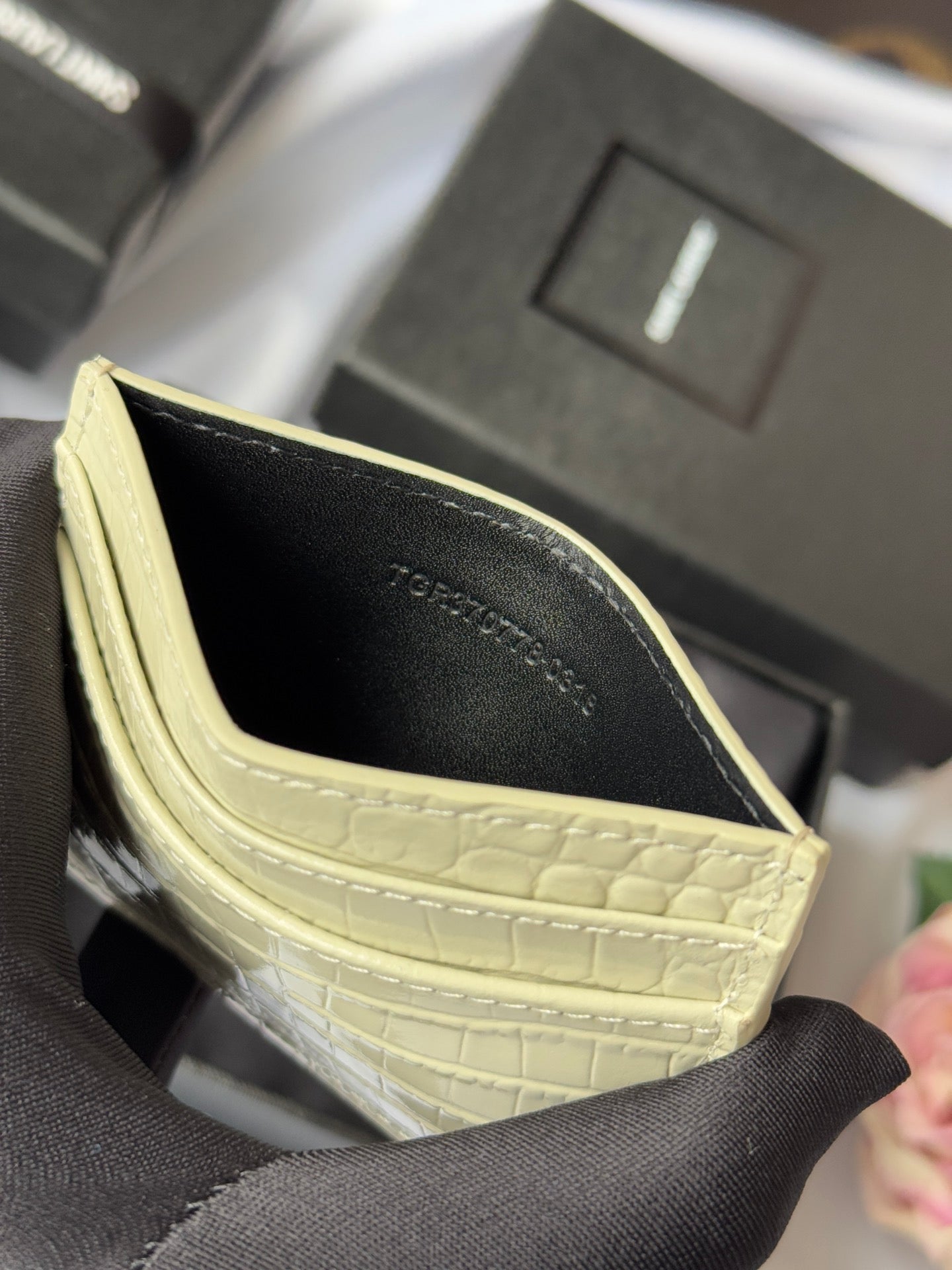 YSL Card Holder 10cm Wallet Cream Gold Crocodile Leather 240565 mysite