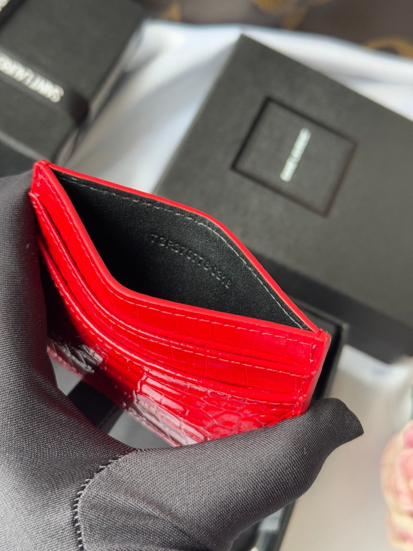 YSL Card Holder 10cm Wallet Red Gold Crocodile Leather 240563 mysite