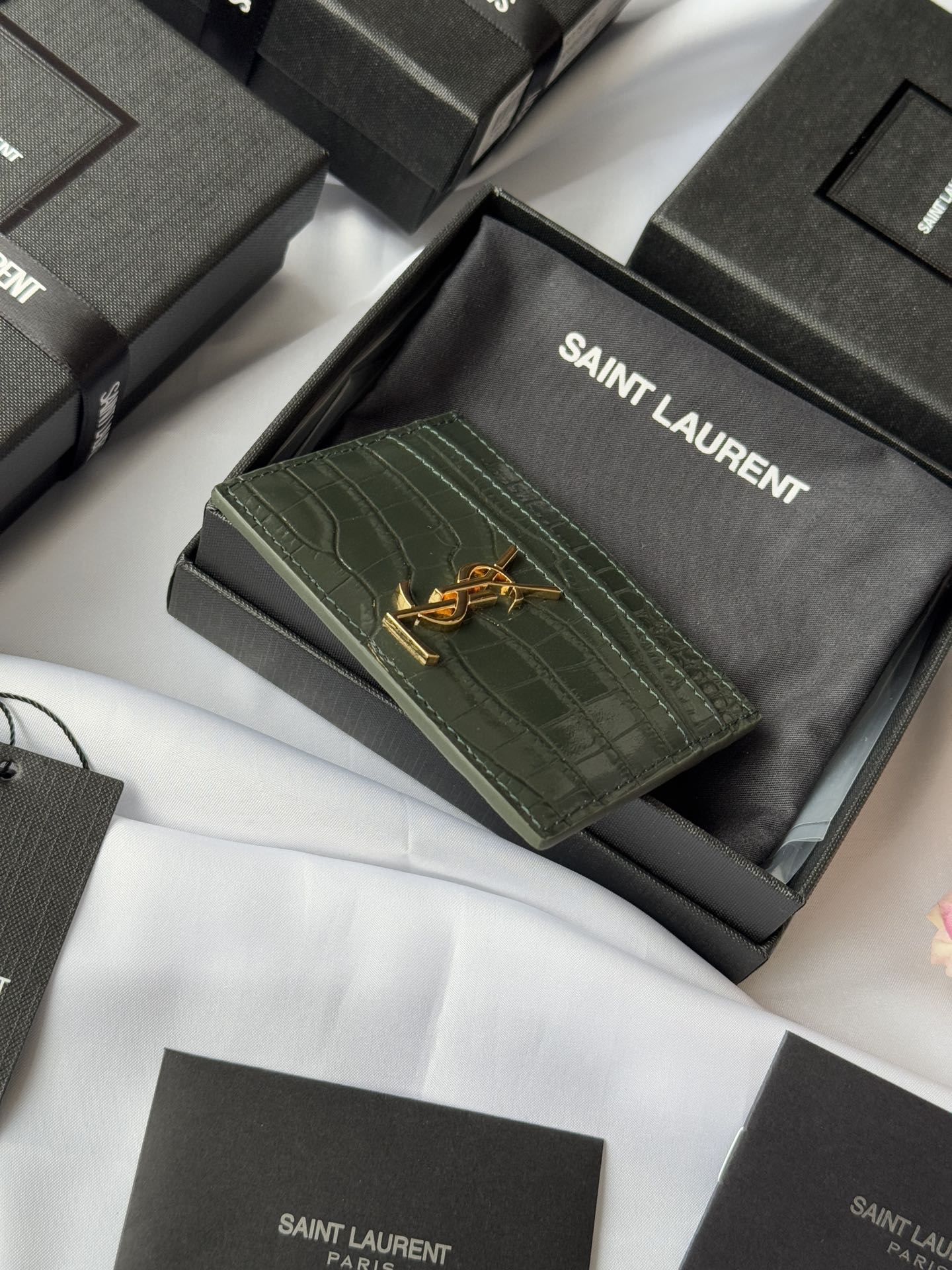 YSL Card Holder 10cm Wallet Dark Green Gold Crocodile Leather 240561 mysite