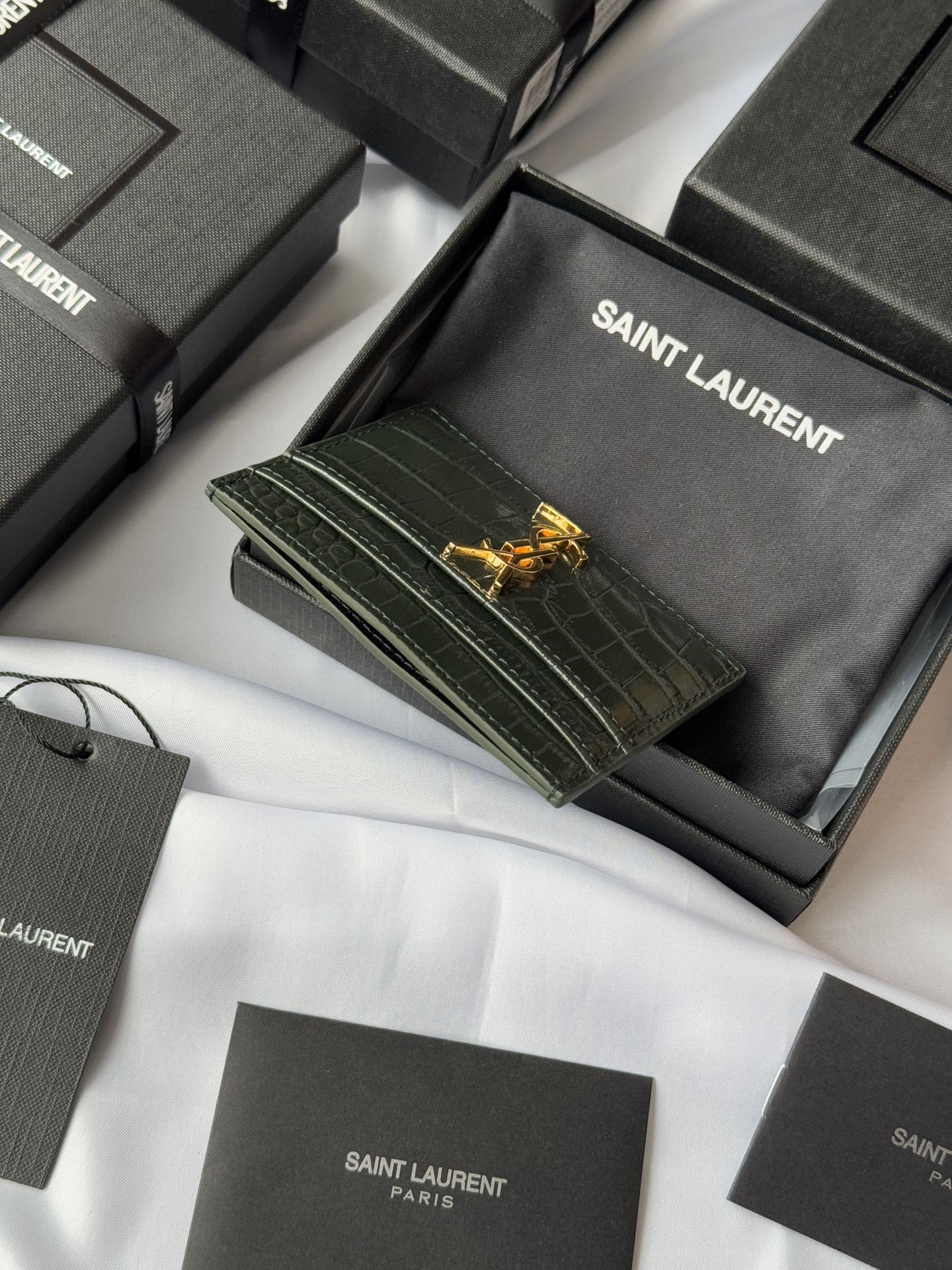 YSL Card Holder 10cm Wallet Dark Green Gold Crocodile Leather 240561 mysite