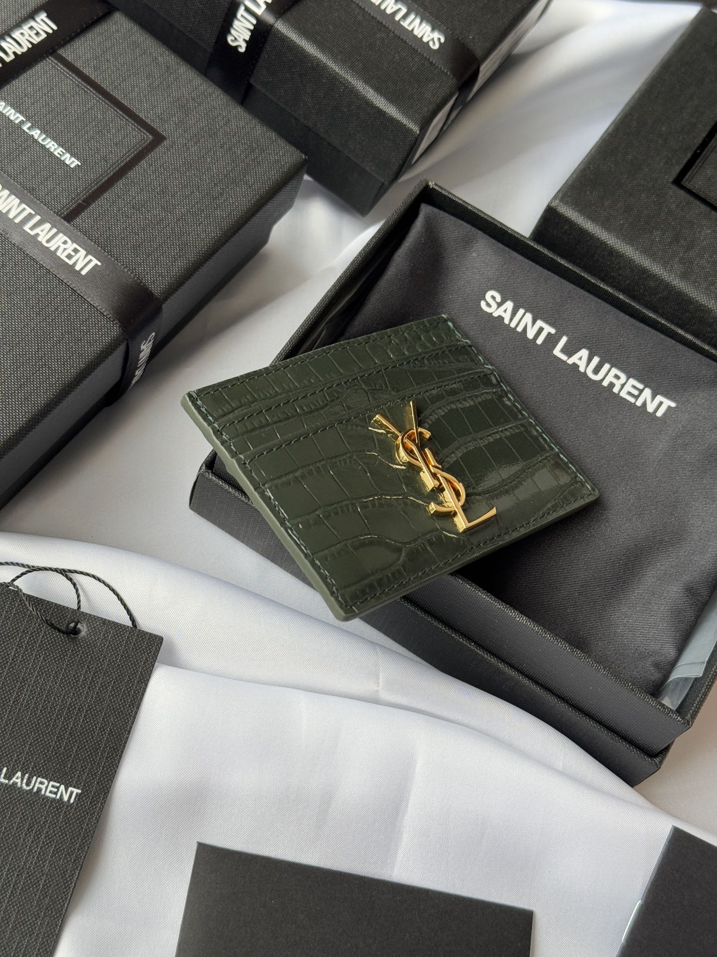 YSL Card Holder 10cm Wallet Dark Green Gold Crocodile Leather 240561 mysite