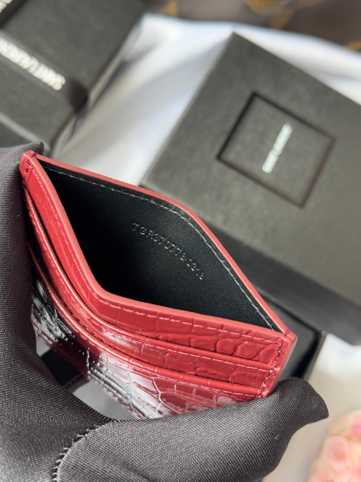 YSL Card Holder 10cm Wallet Burgundy Gold Crocodile Leather 240559 mysite