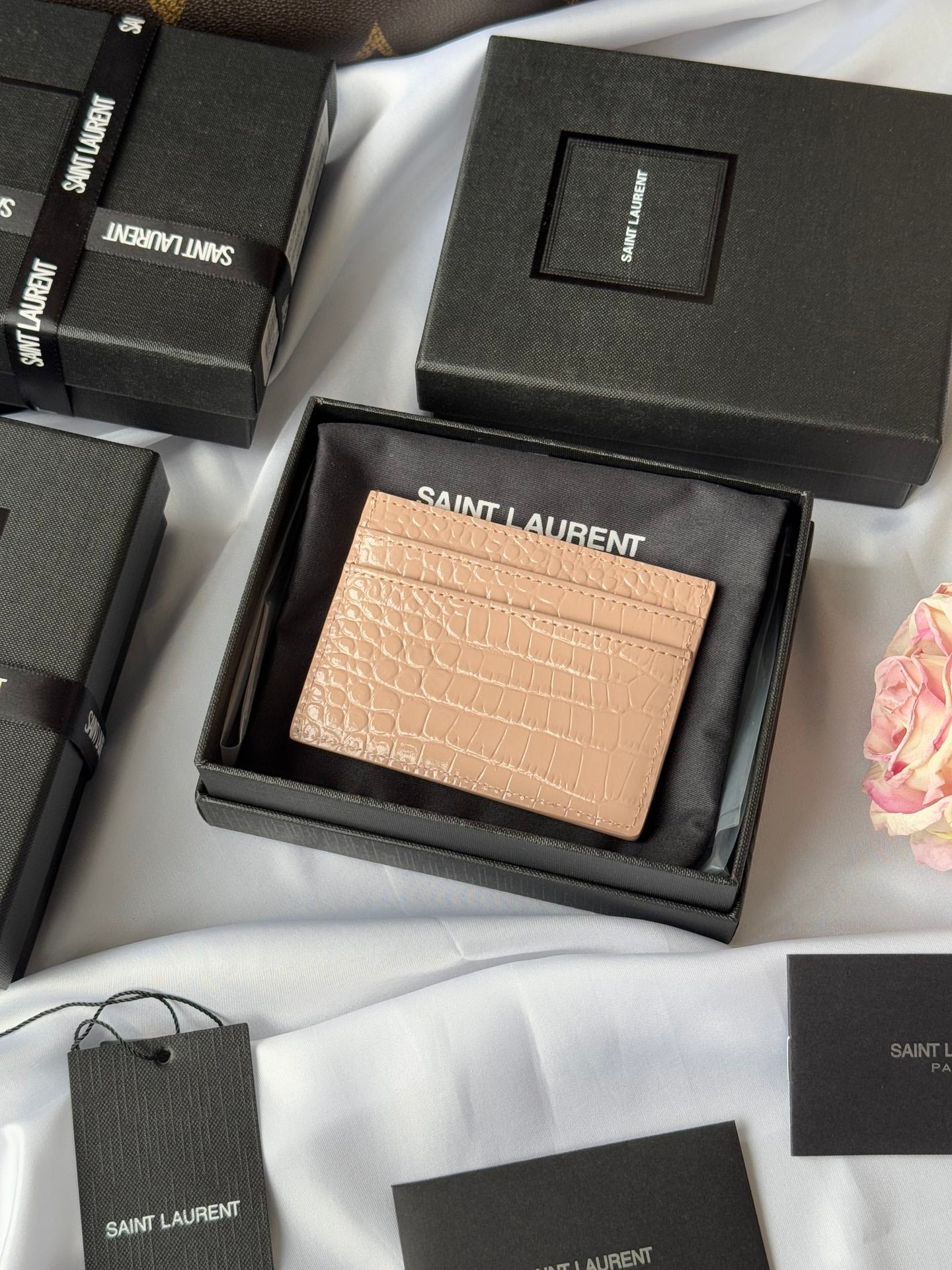 YSL Card Holder 10cm Wallet Pink Gold Crocodile Leather 240557 mysite