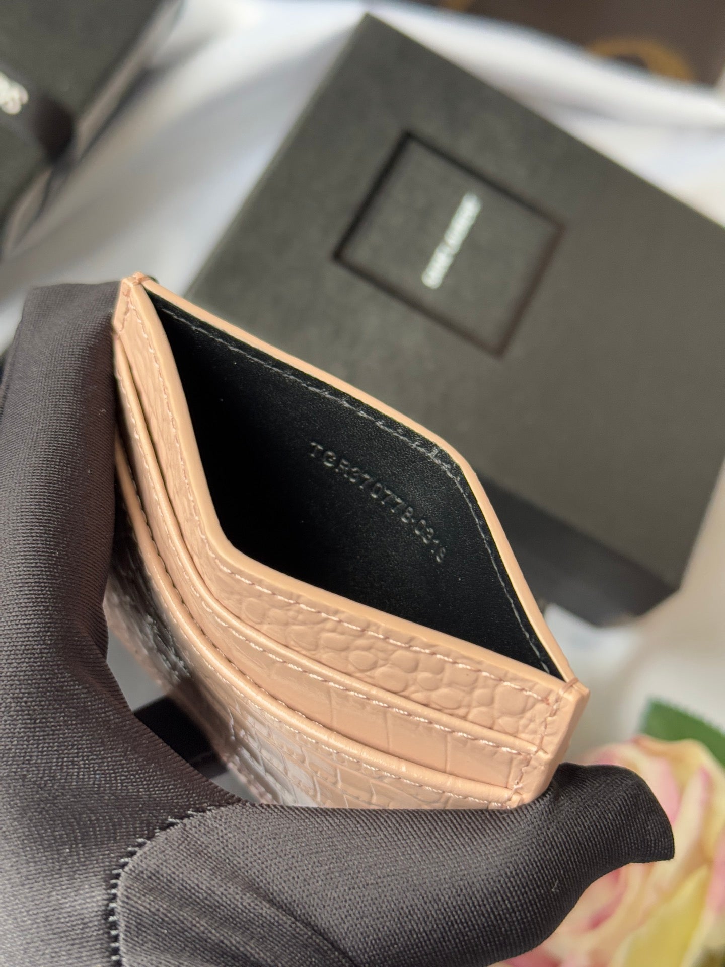 YSL Card Holder 10cm Wallet Pink Gold Crocodile Leather 240557 mysite