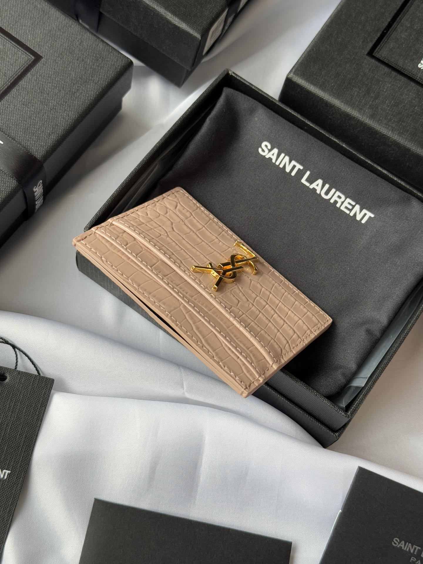 YSL Card Holder 10cm Wallet Pink Gold Crocodile Leather 240557 mysite