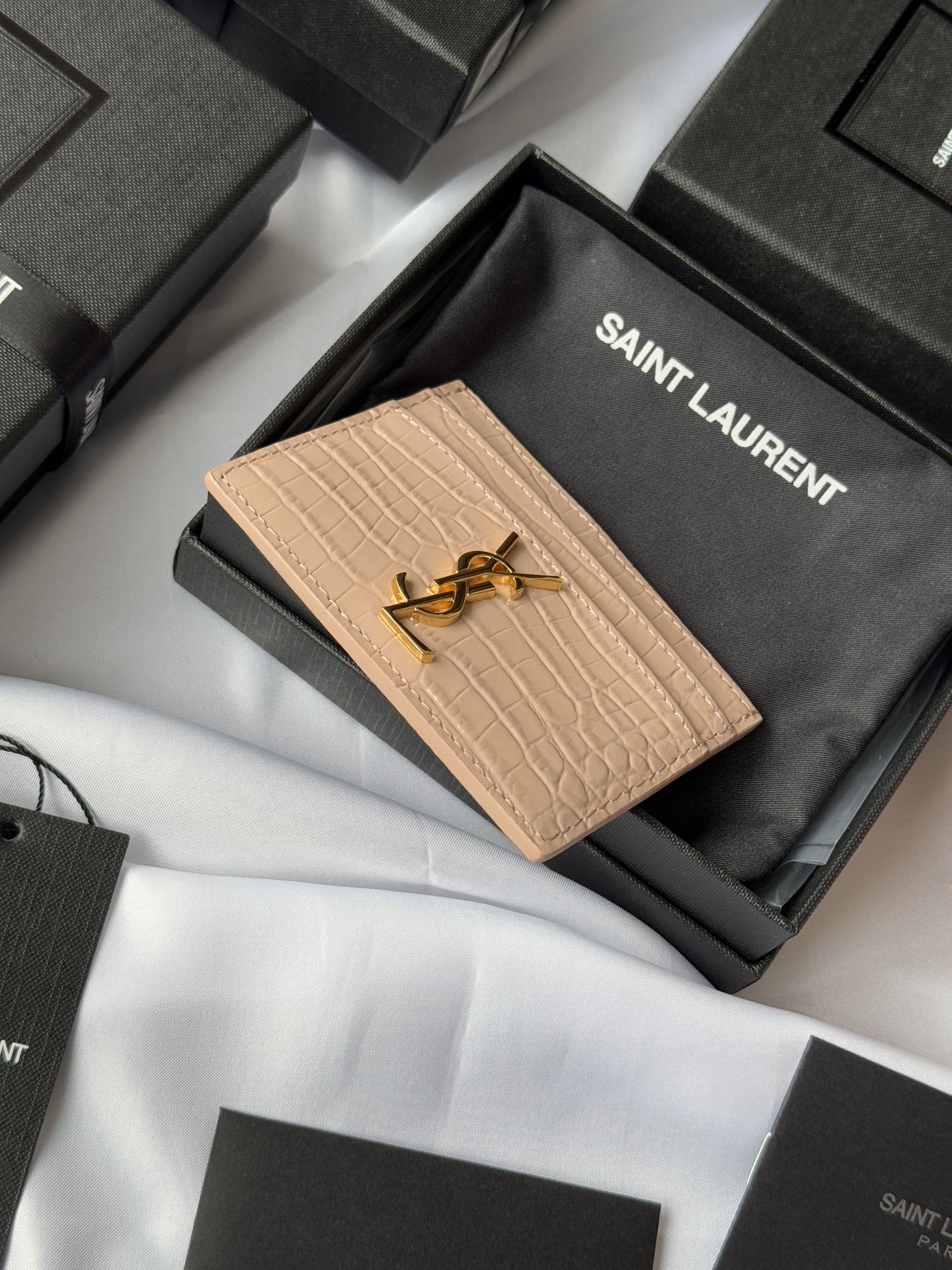 YSL Card Holder 10cm Wallet Pink Gold Crocodile Leather 240557 mysite