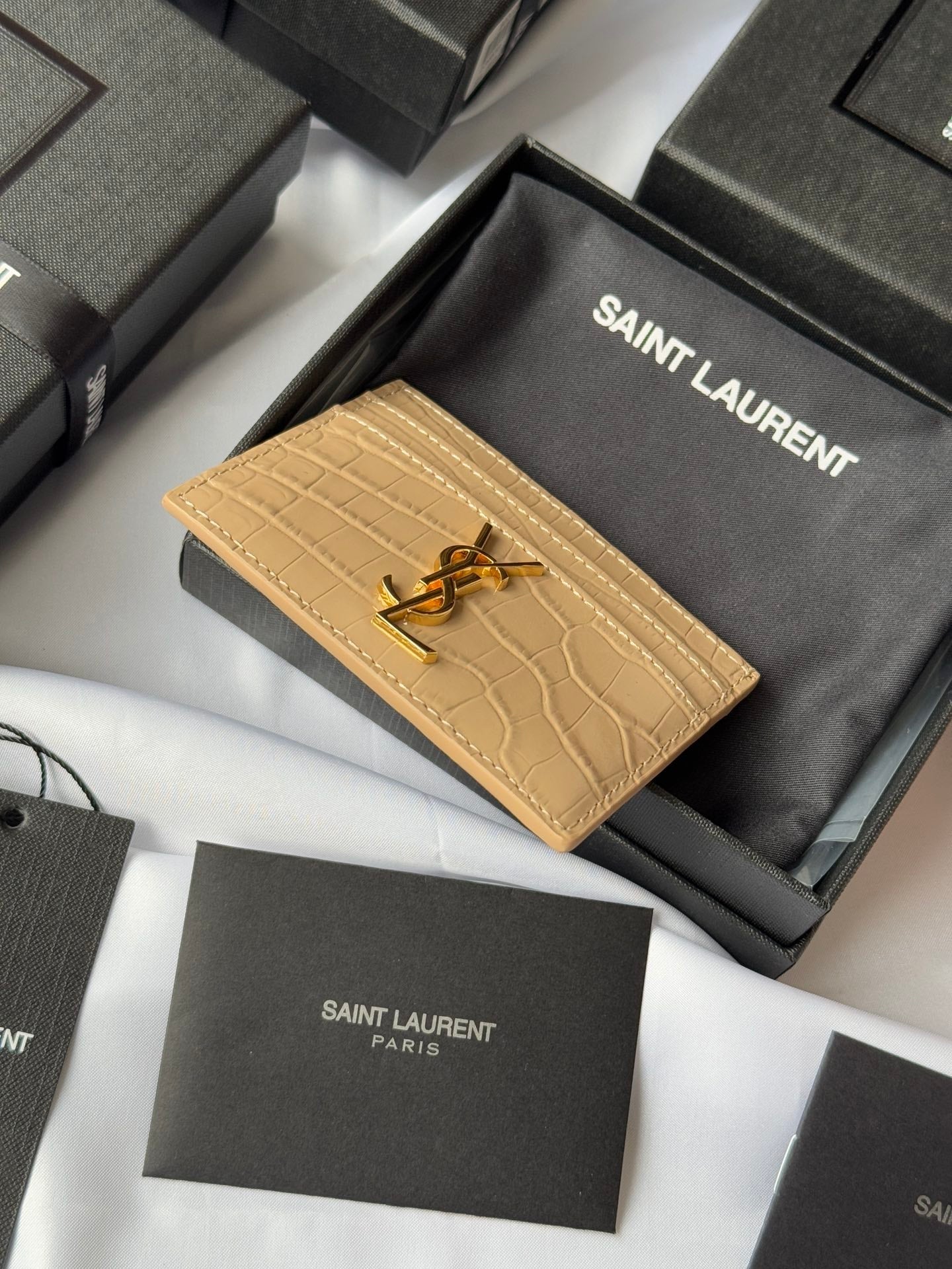 YSL Card Holder 10cm Wallet Beige Gold Crocodile Leather 240555 mysite