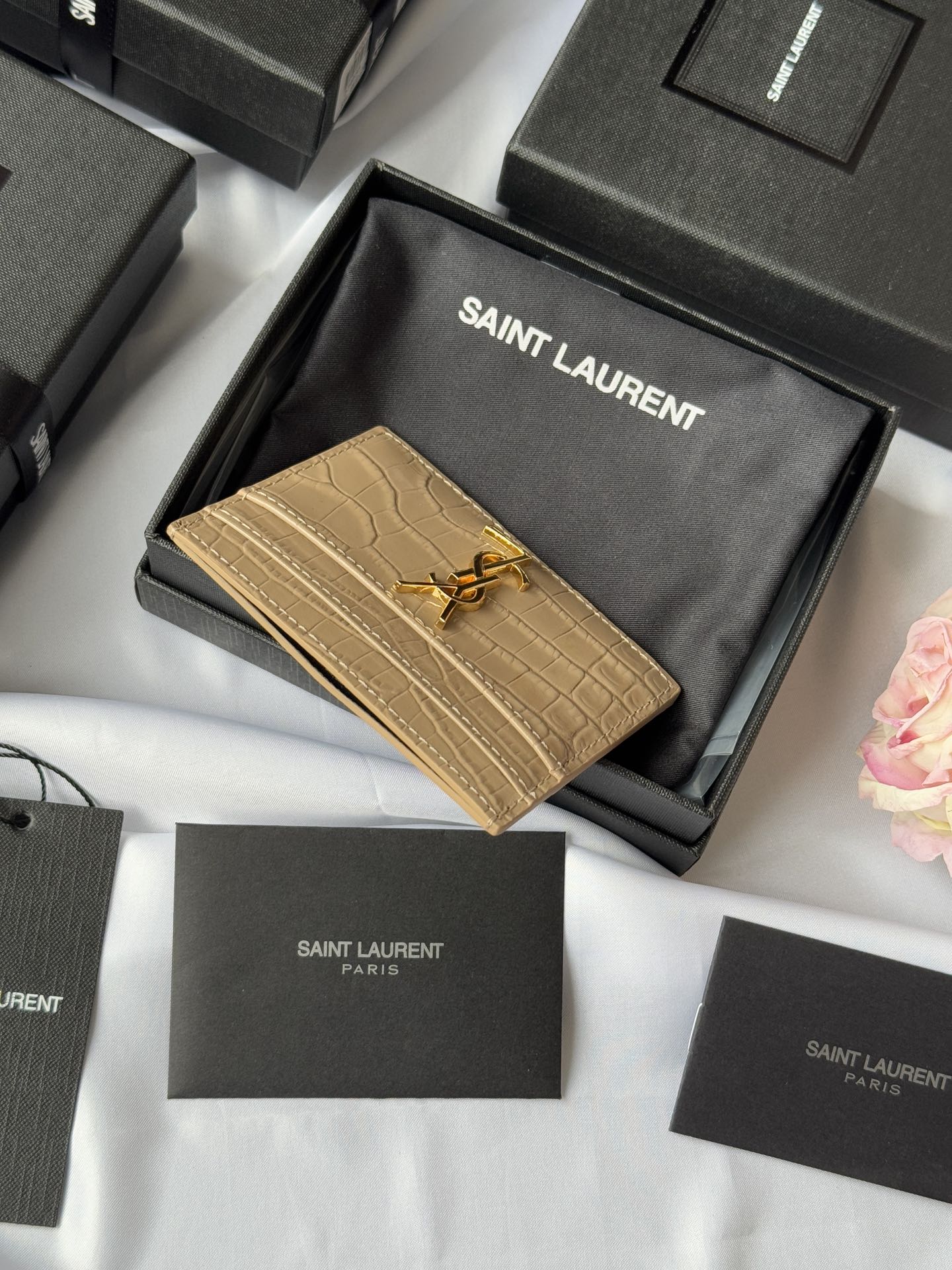 YSL Card Holder 10cm Wallet Beige Gold Crocodile Leather 240555 mysite