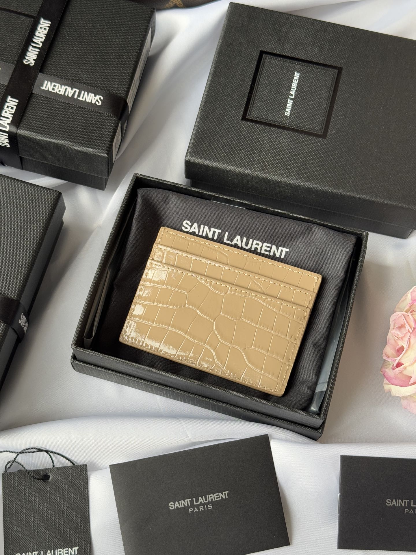 YSL Card Holder 10cm Wallet Beige Gold Crocodile Leather 240555 mysite