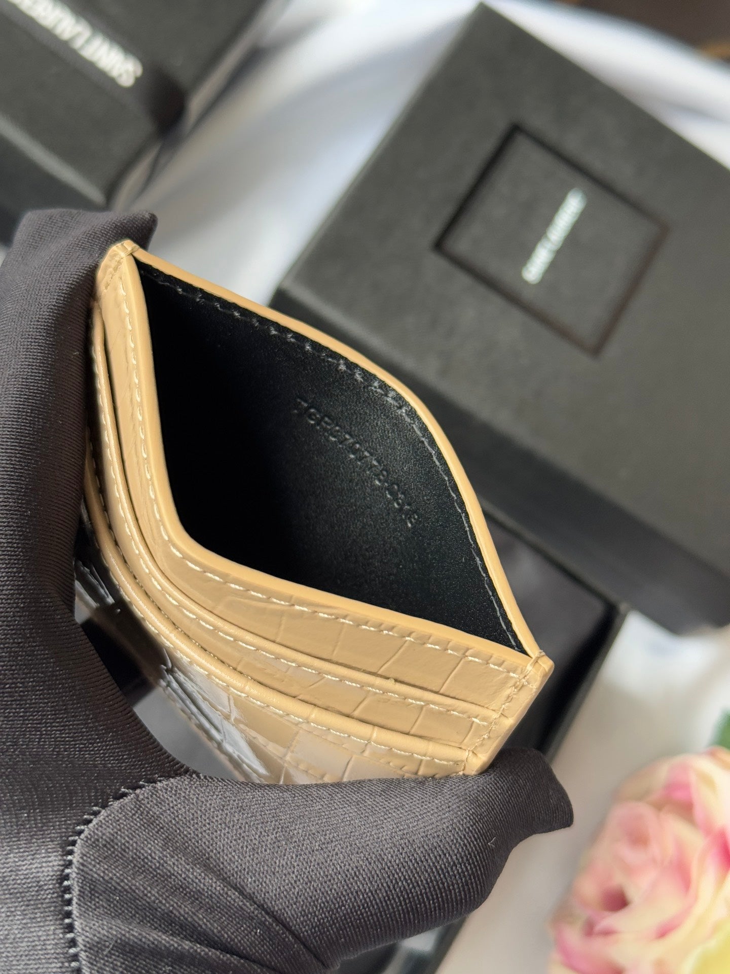 YSL Card Holder 10cm Wallet Beige Gold Crocodile Leather 240555 mysite