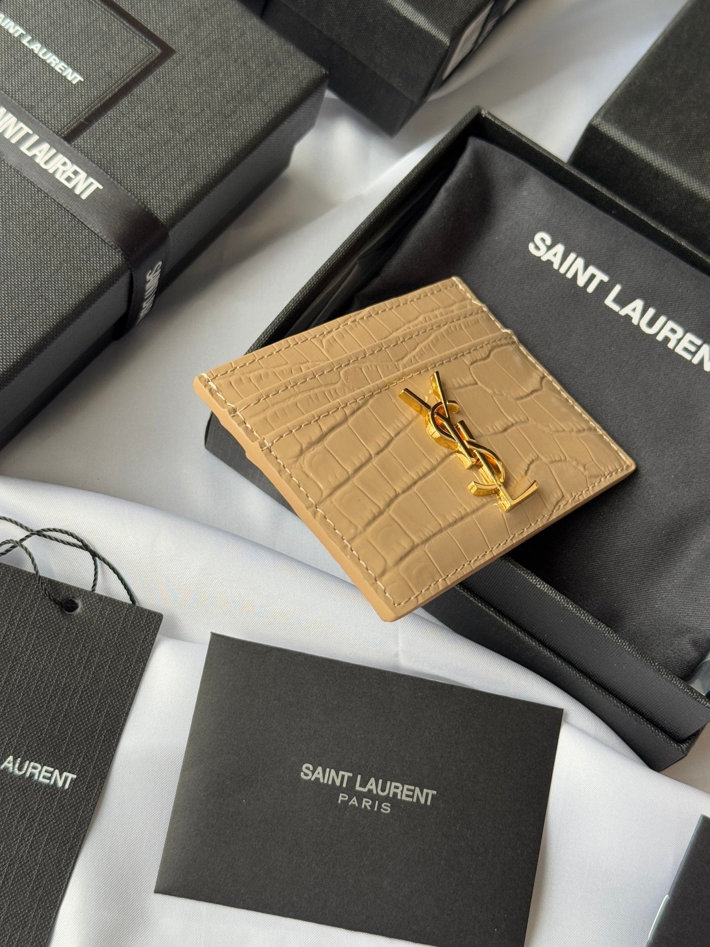 YSL Card Holder 10cm Wallet Beige Gold Crocodile Leather 240555 mysite