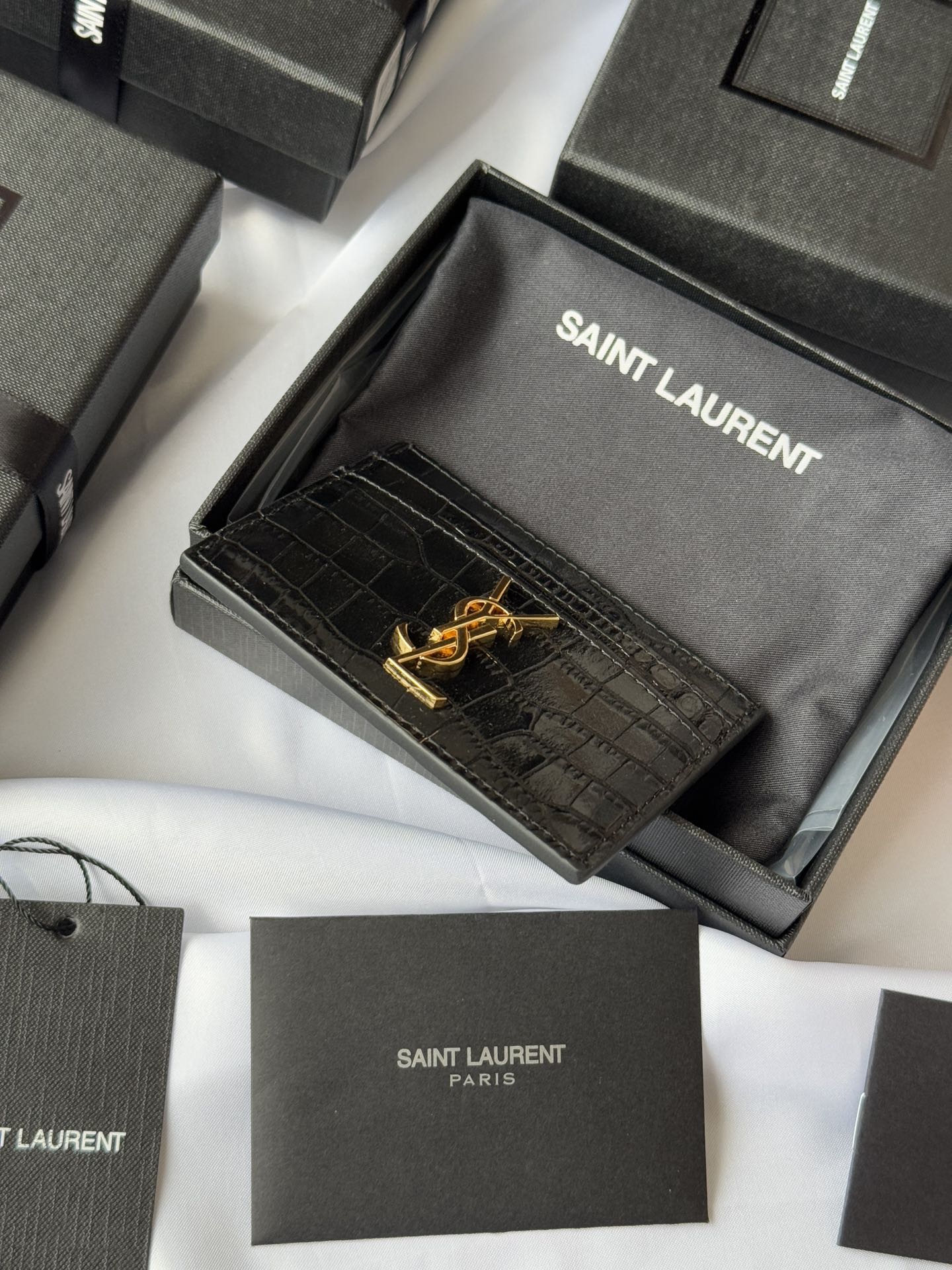 YSL Card Holder 10cm Wallet Black Gold Crocodile Leather 240550 mysite