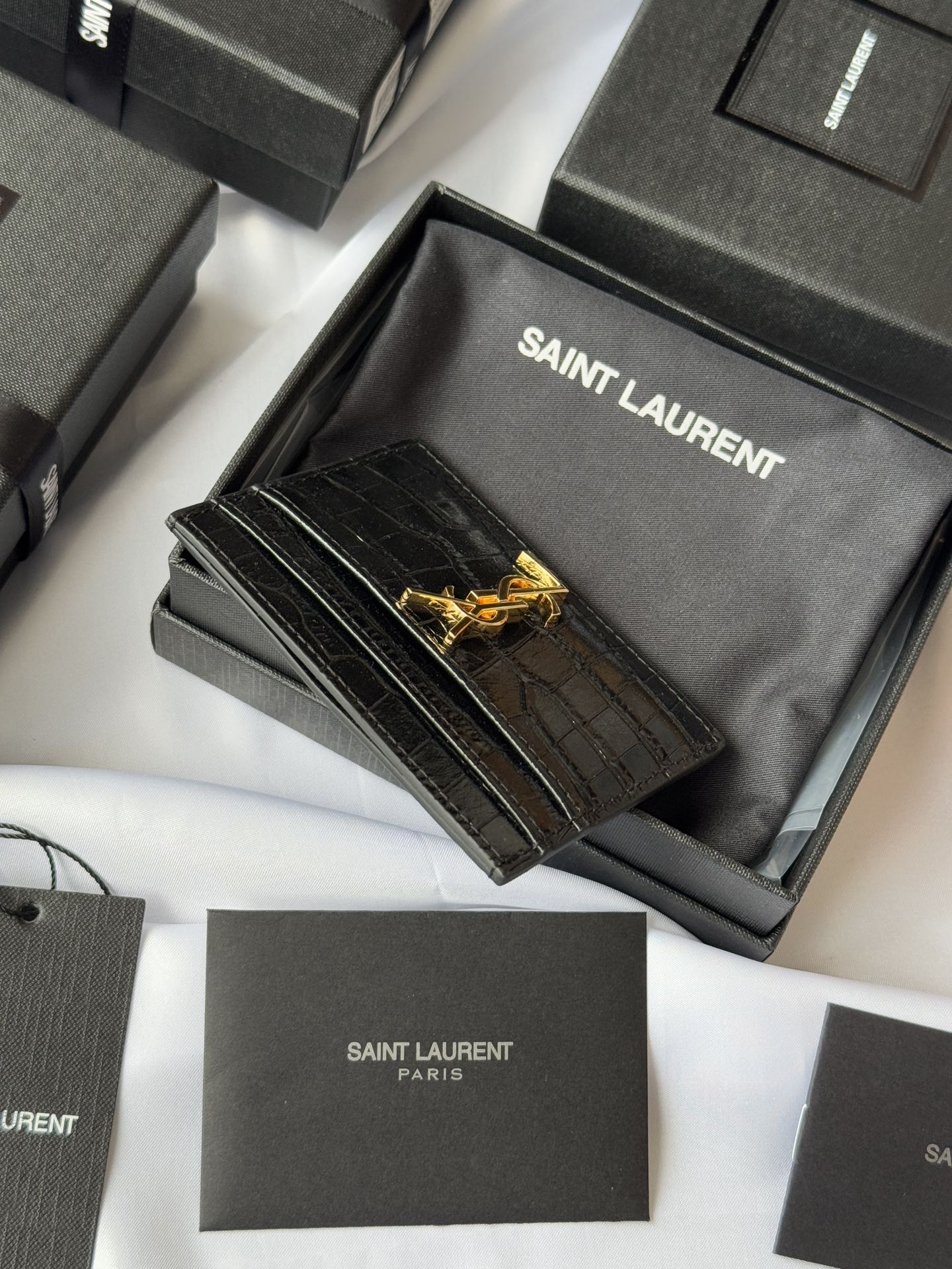 YSL Card Holder 10cm Wallet Black Gold Crocodile Leather 240550 mysite