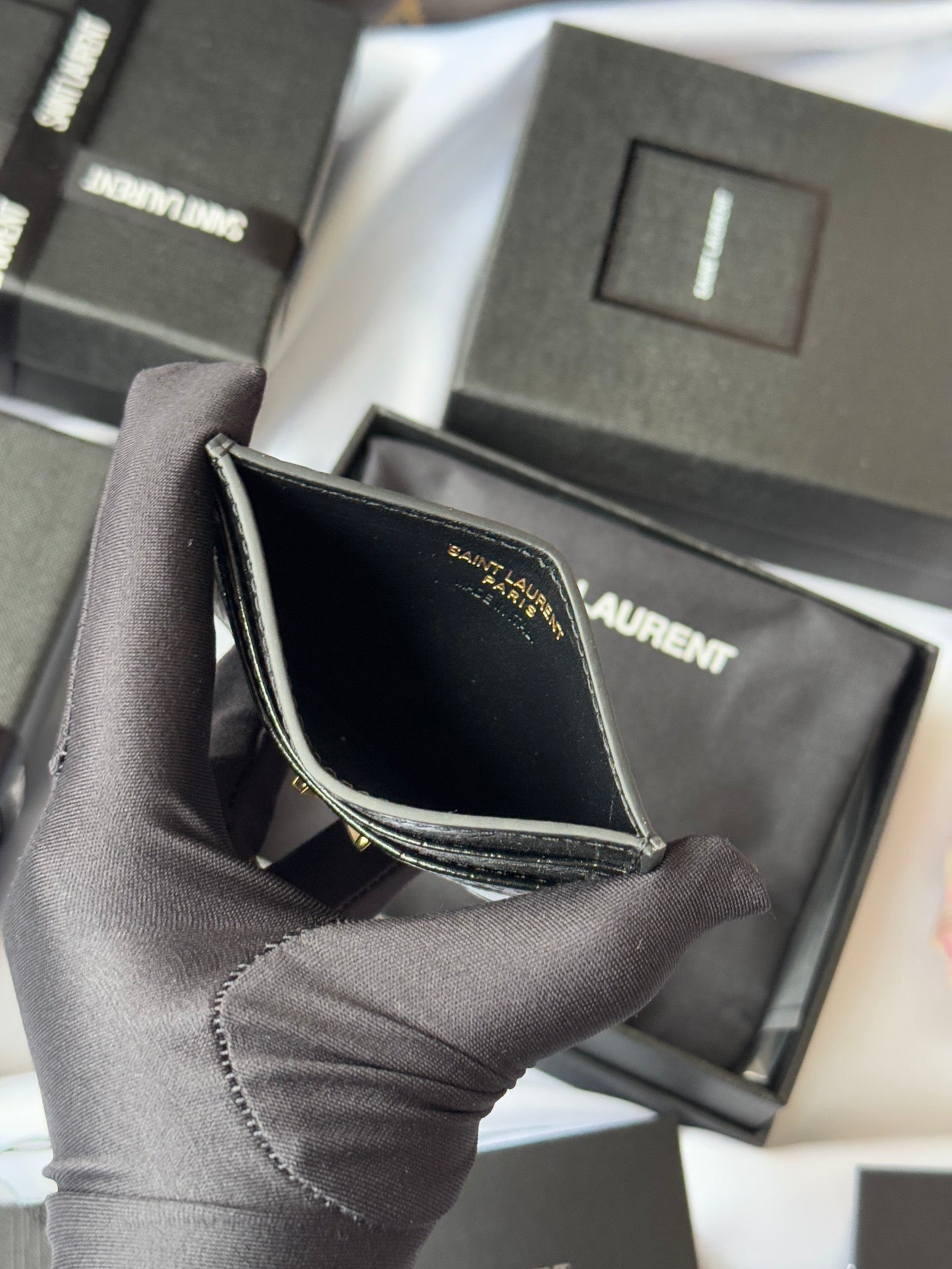 YSL Card Holder 10cm Wallet Black Gold Crocodile Leather 240550 mysite