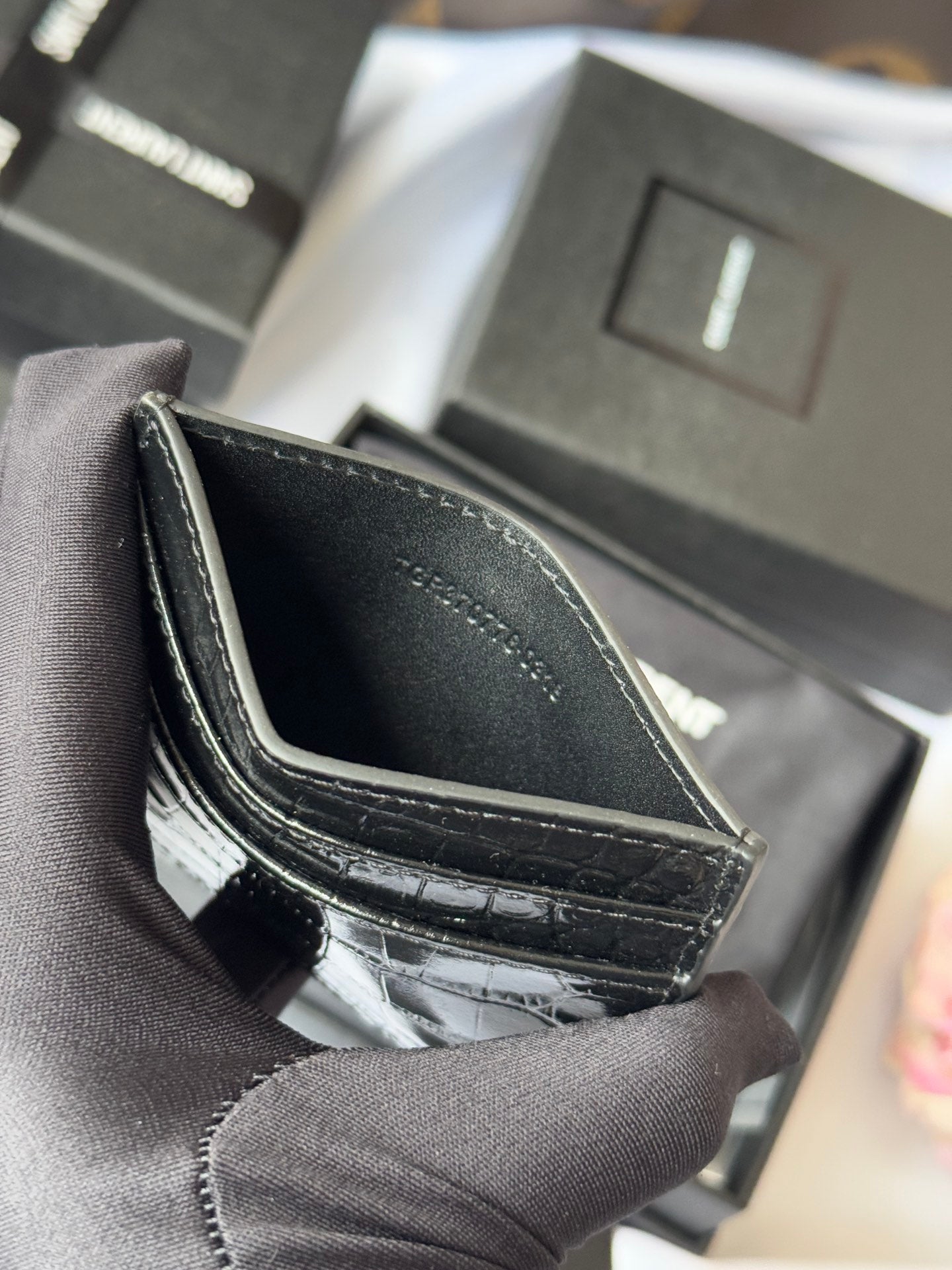 YSL Card Holder 10cm Wallet Black Gold Crocodile Leather 240550 mysite