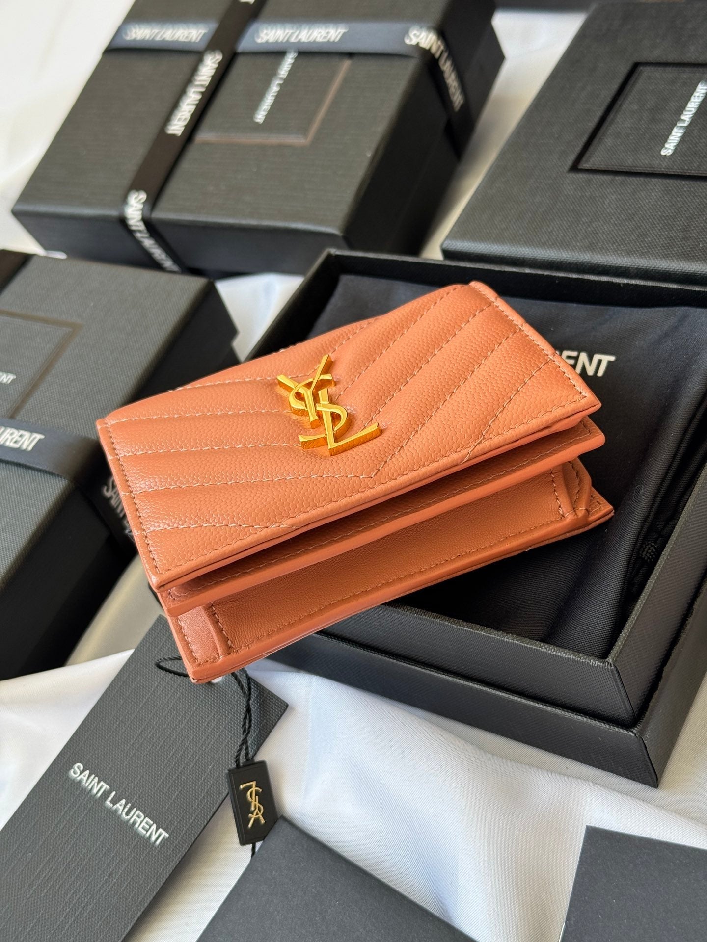 YSL Wallet Light Brown Gold Cowhide 240586 mysite