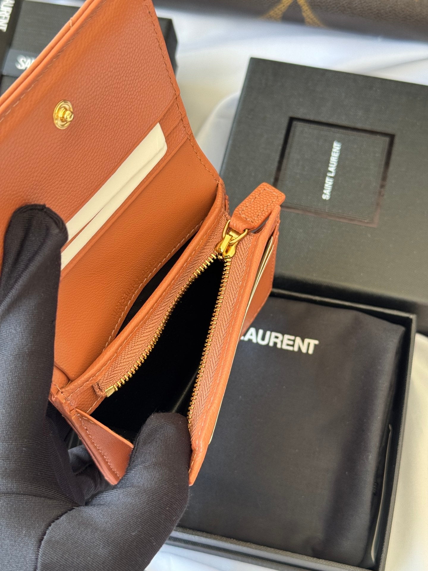 YSL Wallet Light Brown Gold Cowhide 240586 mysite