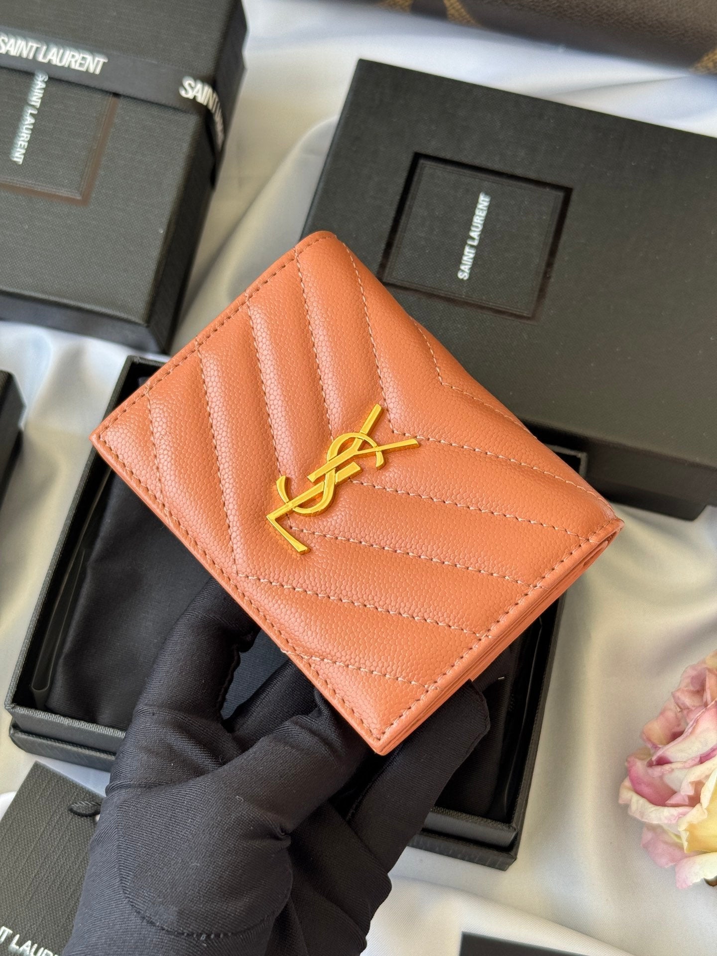 YSL Wallet Light Brown Gold Cowhide 240586 mysite