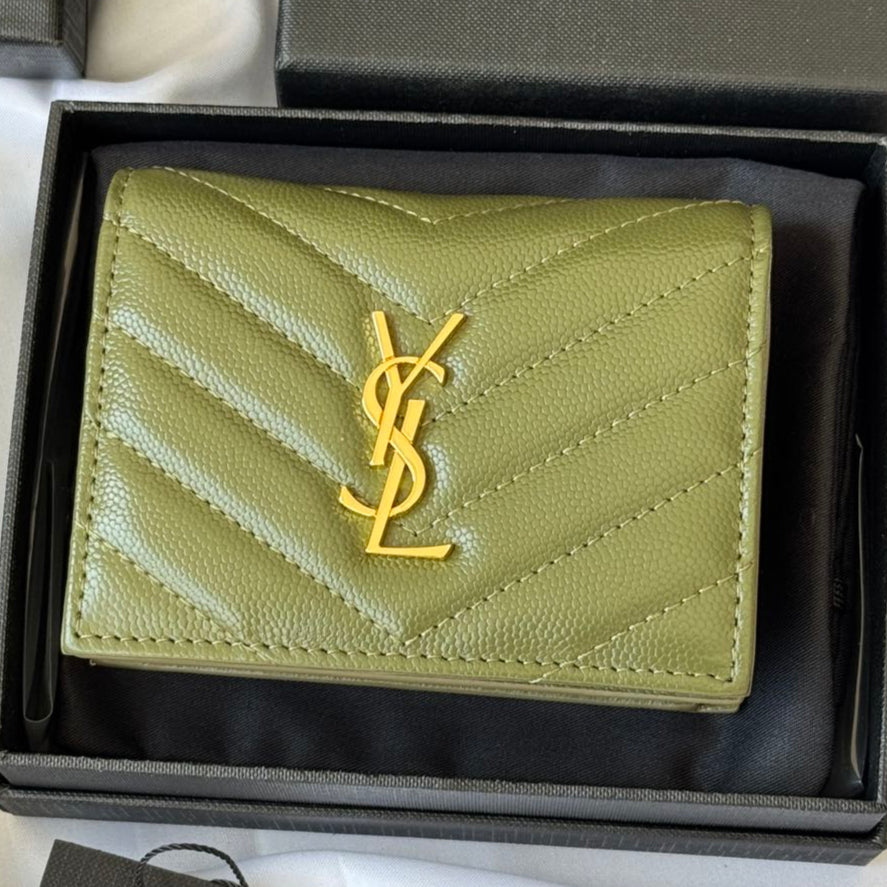 YSL Wallet Green Gold Cowhide 240588 mysite