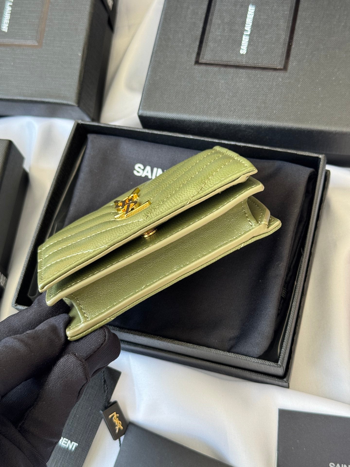 YSL Wallet Green Gold Cowhide 240588 mysite
