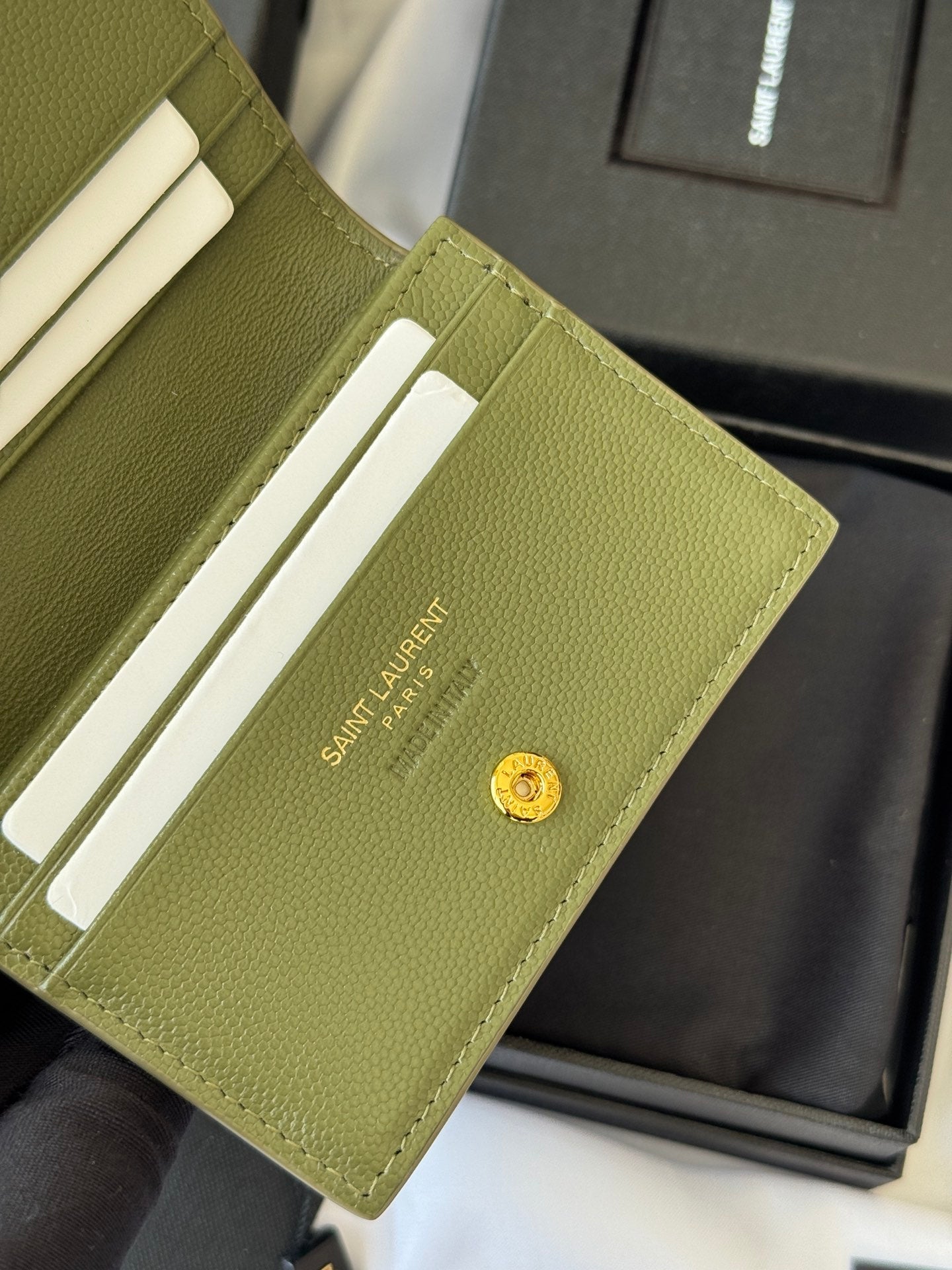 YSL Wallet Green Gold Cowhide 240588 mysite