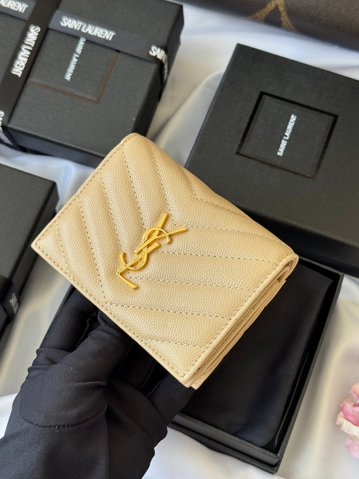 YSL Wallet Light Beige Gold Cowhide 240590 mysite