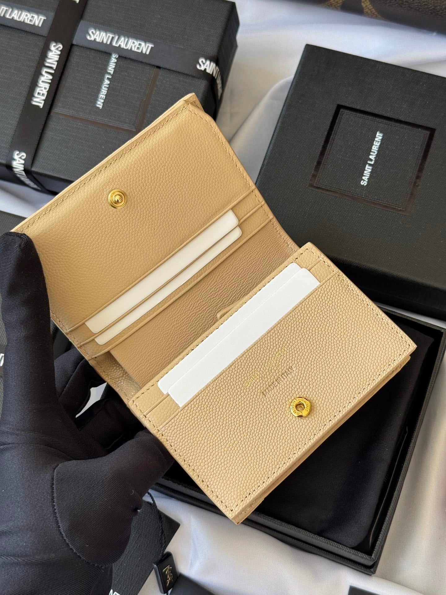 YSL Wallet Light Beige Gold Cowhide 240590 mysite