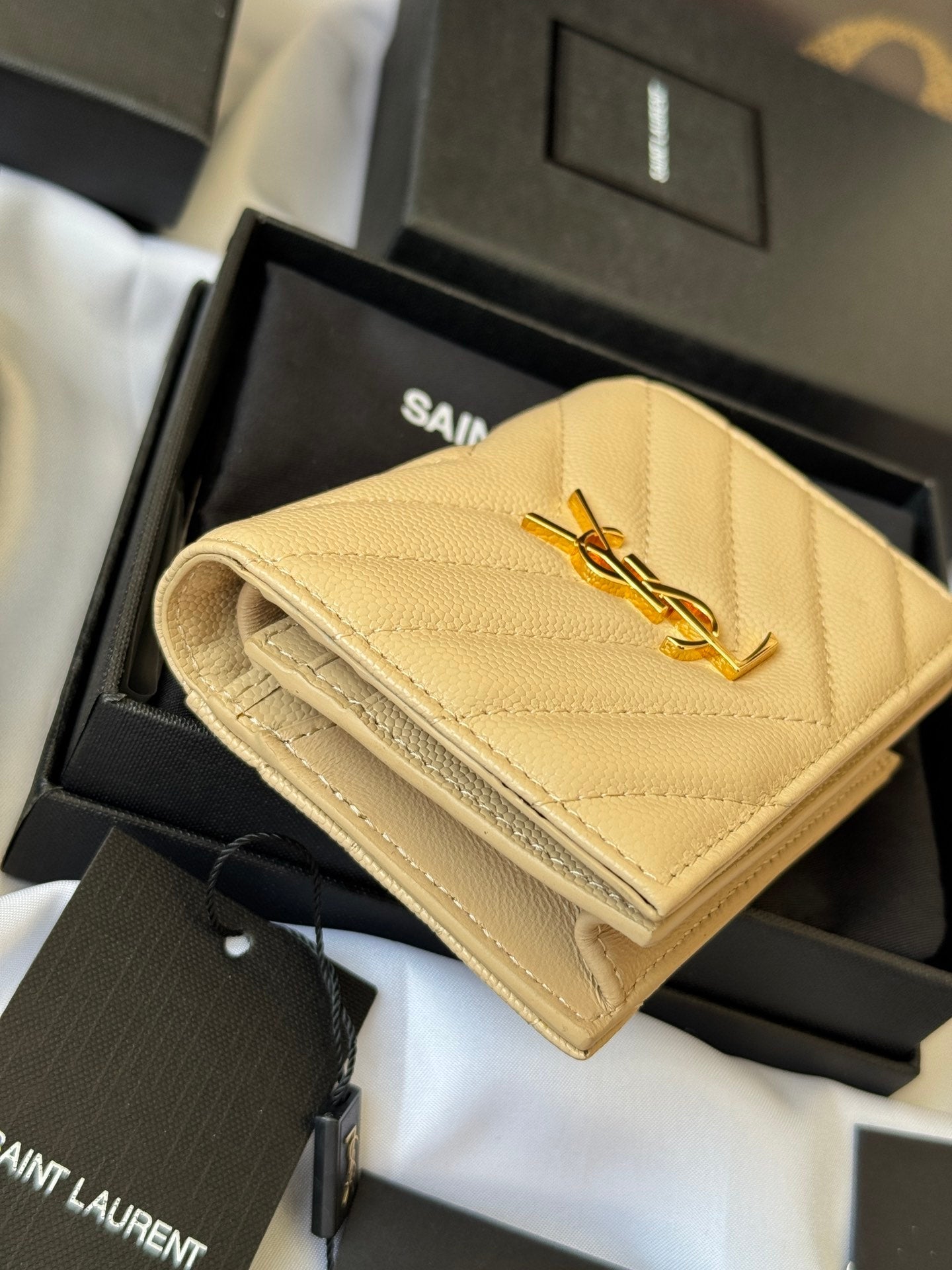 YSL Wallet Light Beige Gold Cowhide 240590 mysite