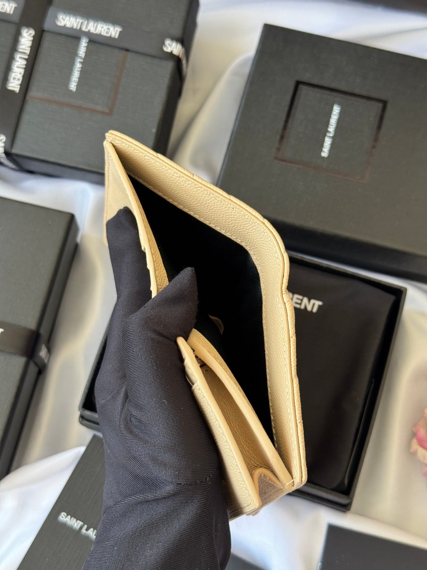 YSL Wallet Light Beige Gold Cowhide 240590 mysite