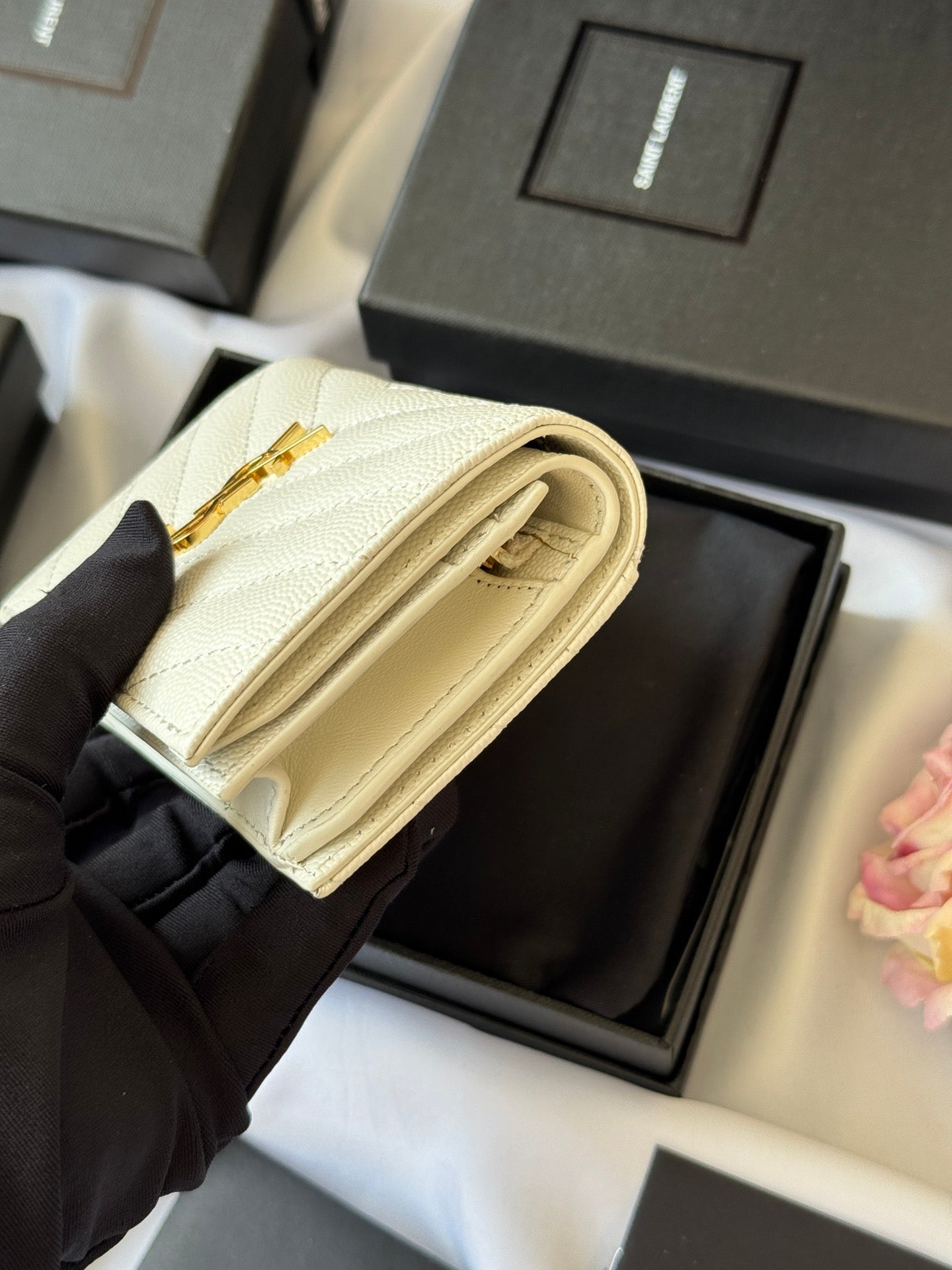 YSL Wallet White Gold Cowhide 240578 mysite