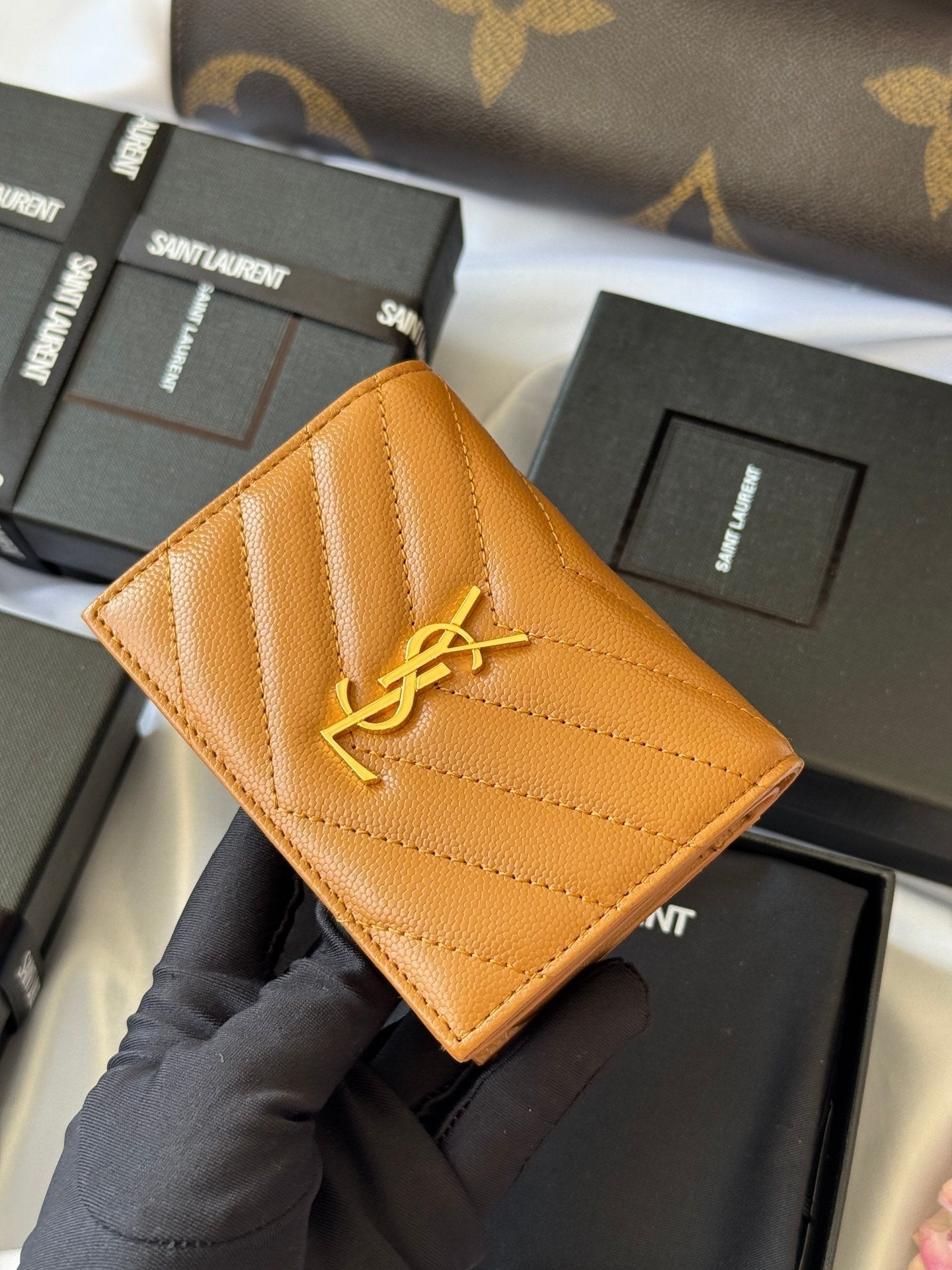 YSL Wallet Brown Gold Cowhide 240576 mysite