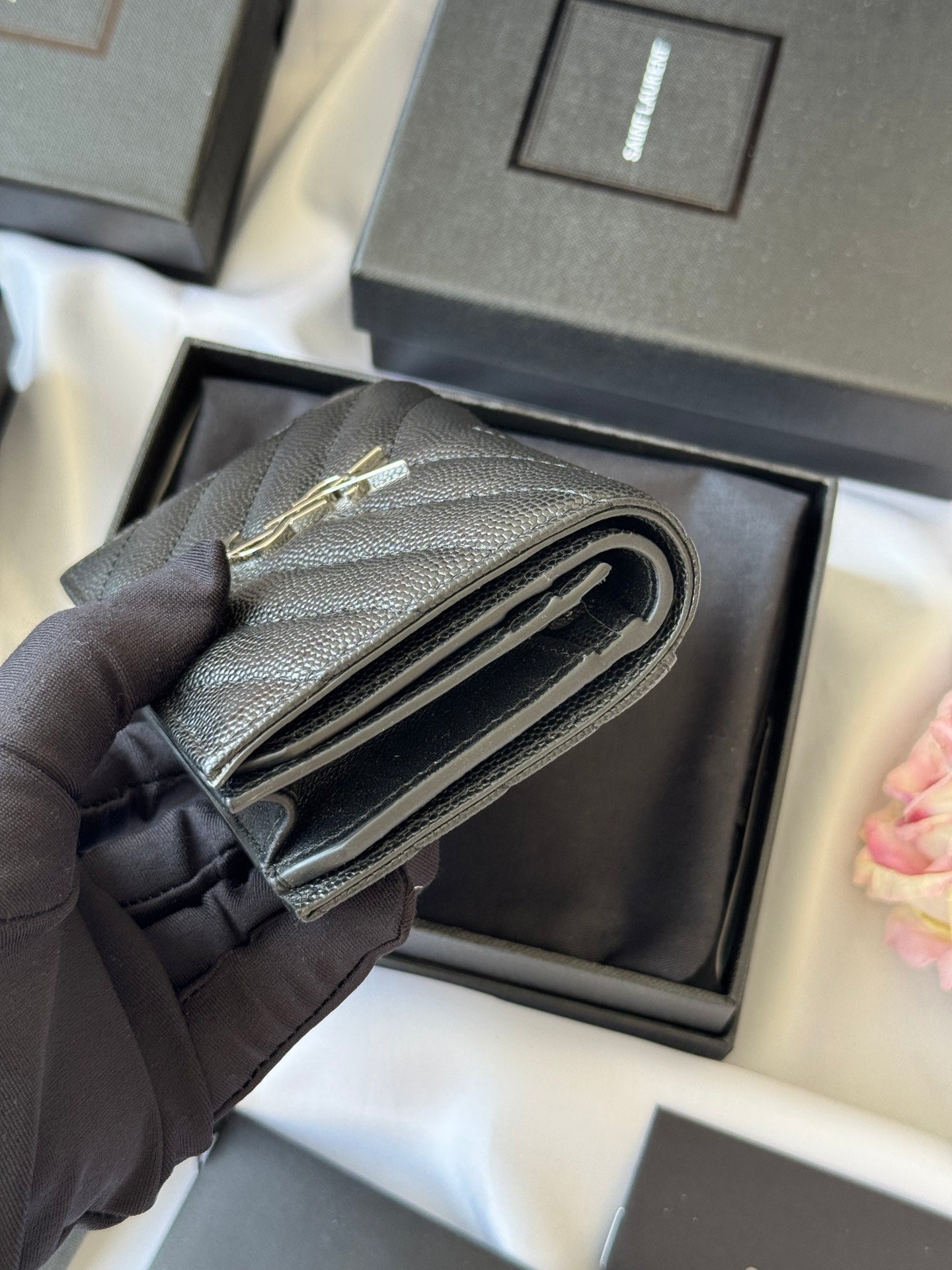 YSL Wallet Black Silver Cowhide 240574 mysite