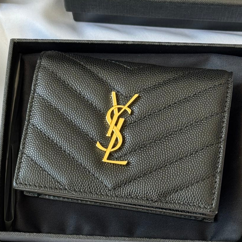 YSL Wallet Black Gold Cowhide 240572 mysite