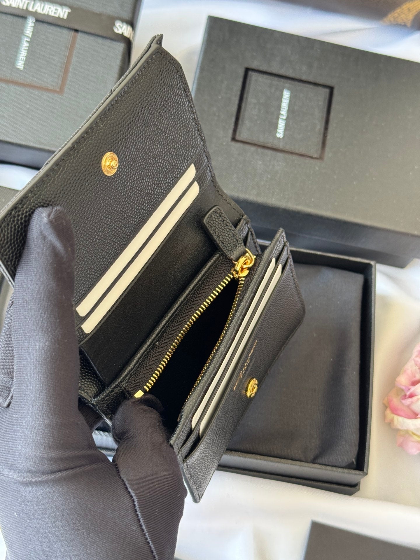 YSL Wallet Black Gold Cowhide 240572 mysite